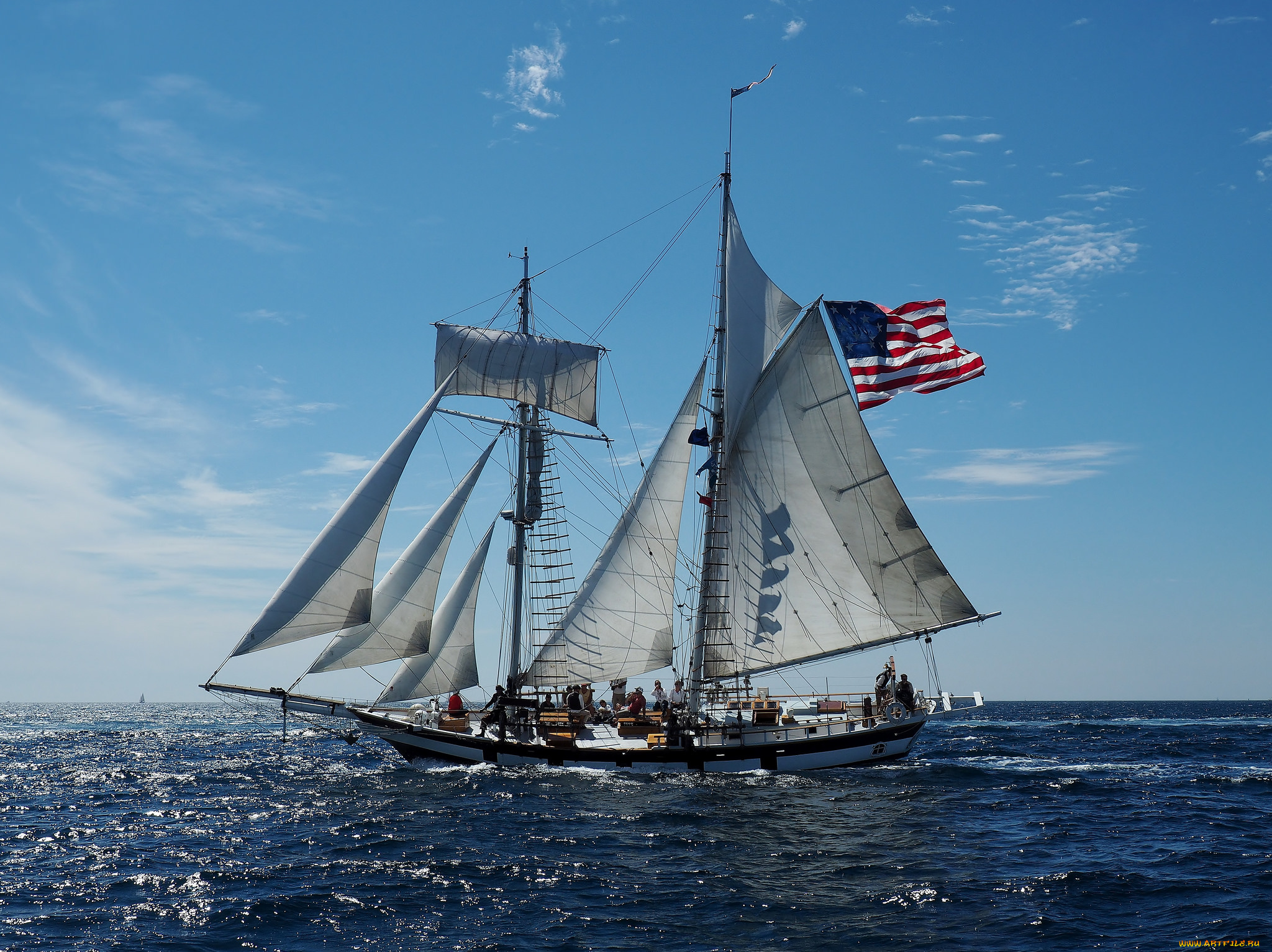 корабли, парусники, мачты, паруса, море
