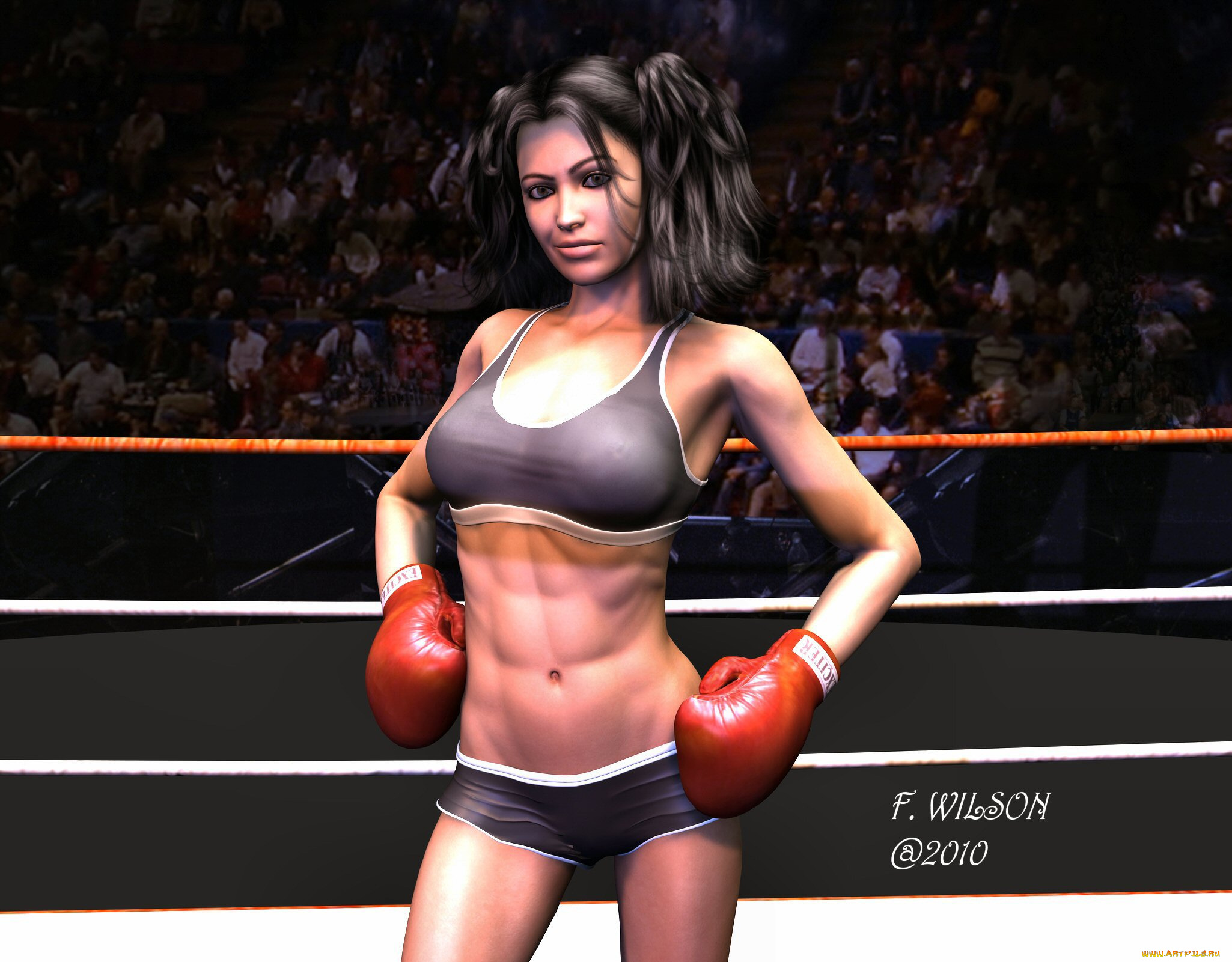 3д, графика, люди, , people, девушка, взгляд, фон, ринг, перчатки