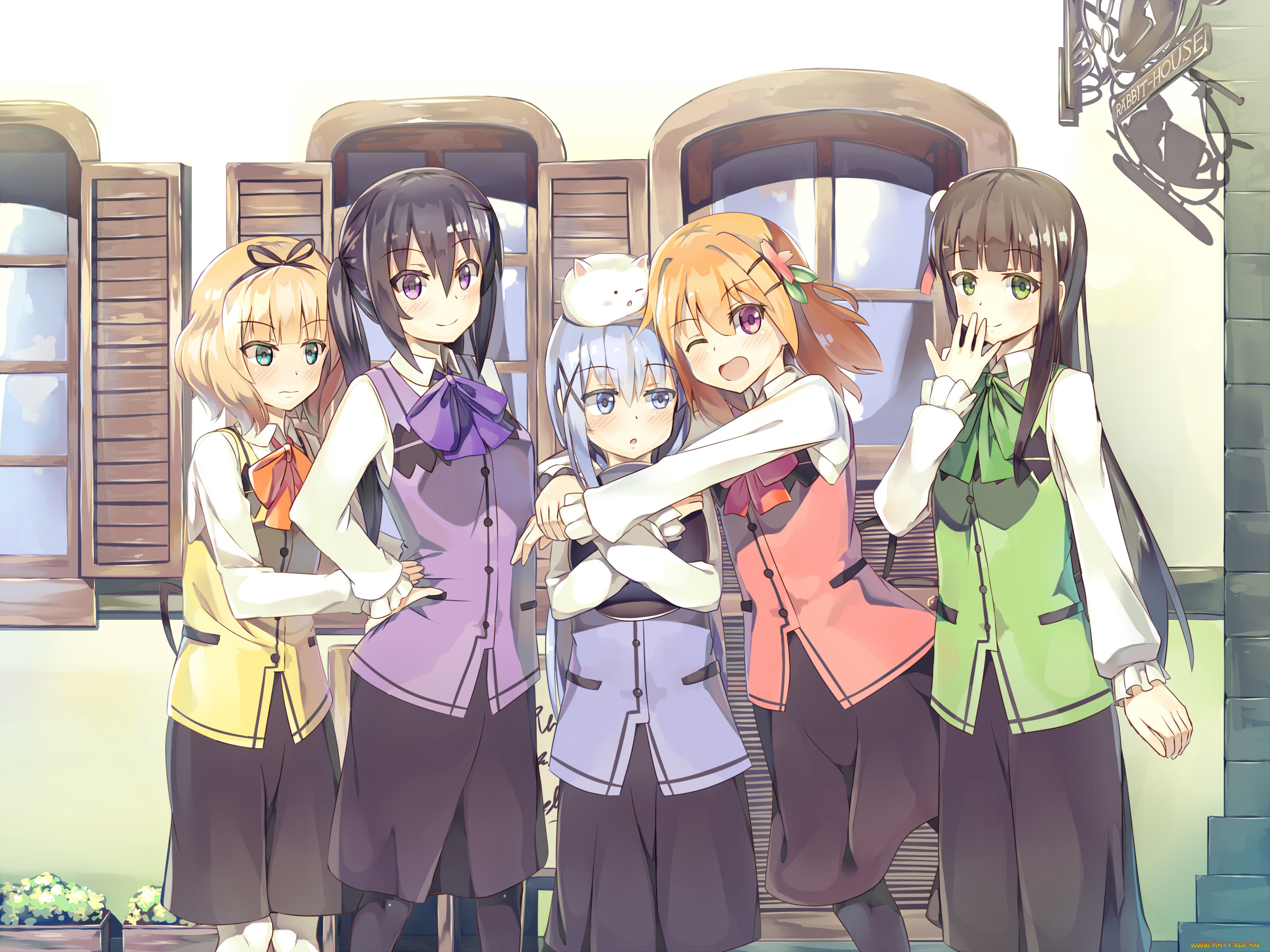 аниме, gochuumon, wa, usagi, desu, ka, seneto, арт, девочки, дом