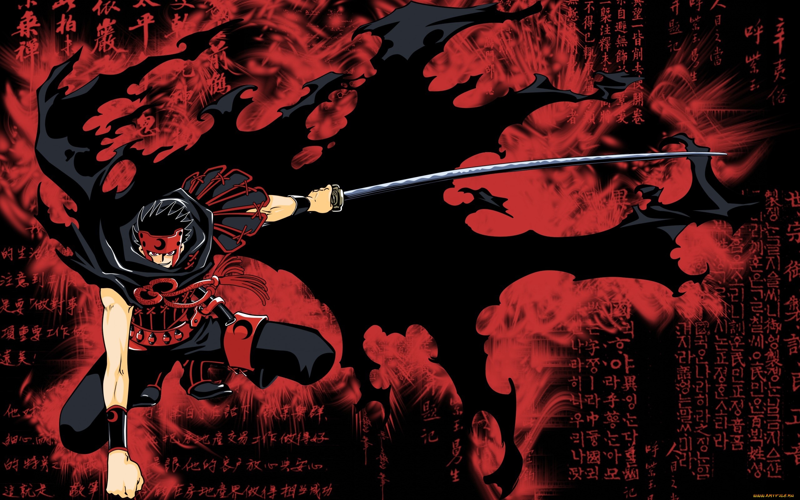 аниме, tsubasa, reservoir, chronicles, tsubasa, reservoir, chronicle, kurogane, демон, катана, кровавый, туман, лохмотья, кулак, боевая, стойка