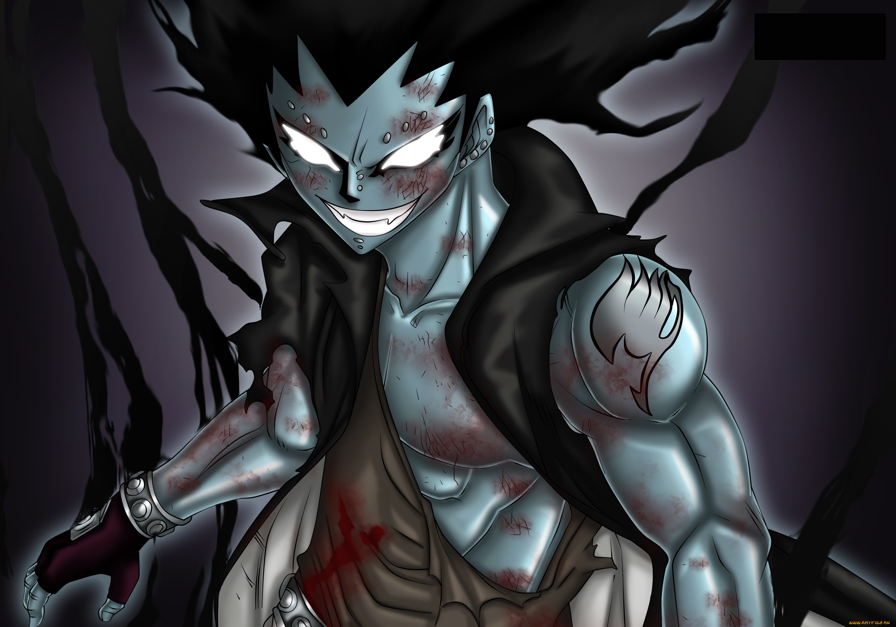 аниме, fairy, tail, взгляд, парень, поза, фон, gajeel, redfox