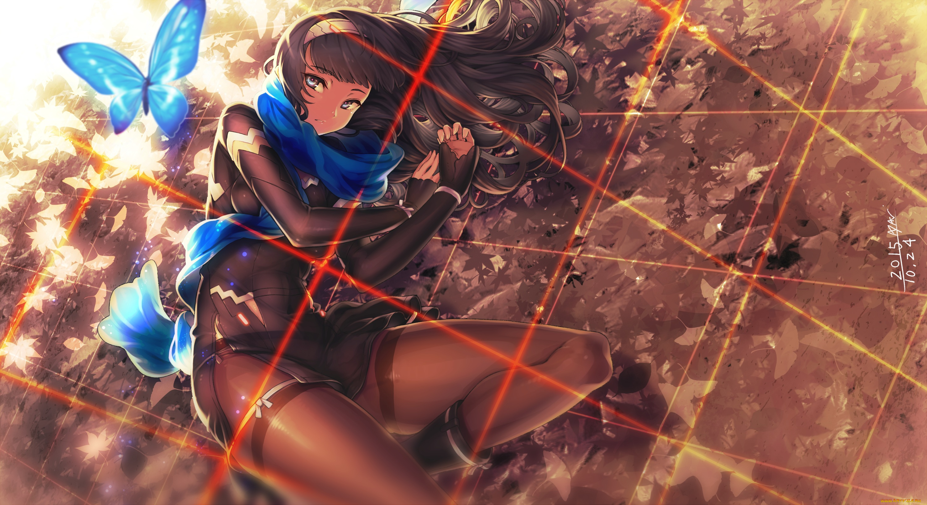 аниме, unknown, , другое, бабочка, девушка, арт, ayaki, шарф