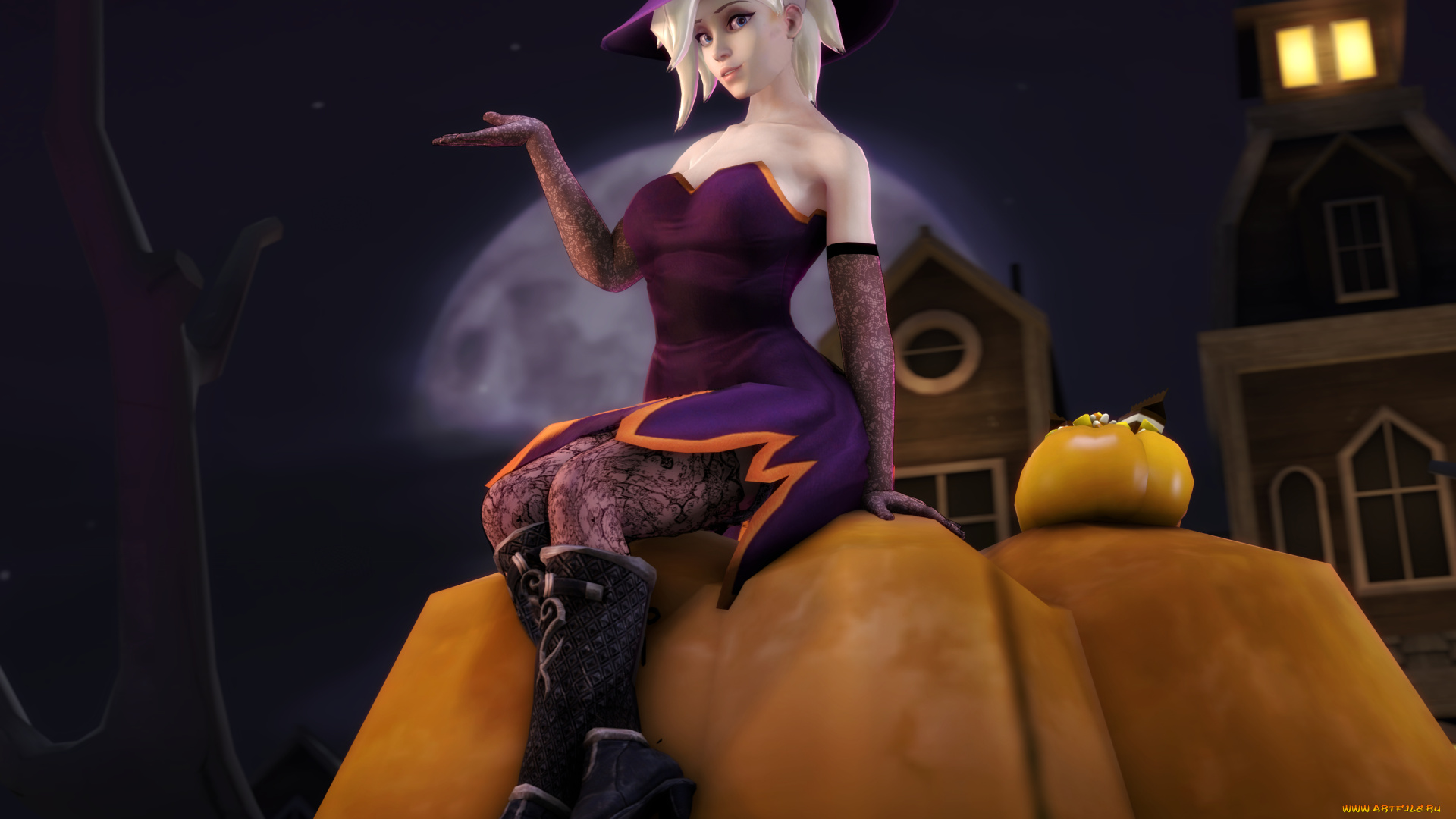 3д, графика, праздники, , holidays, тыква, фон, взгляд, девушка