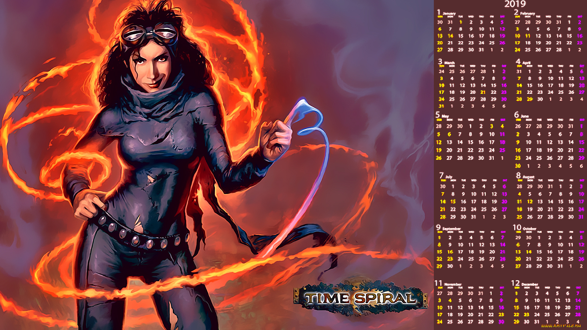 календари, фэнтези, ухмылка, взгляд, девушка