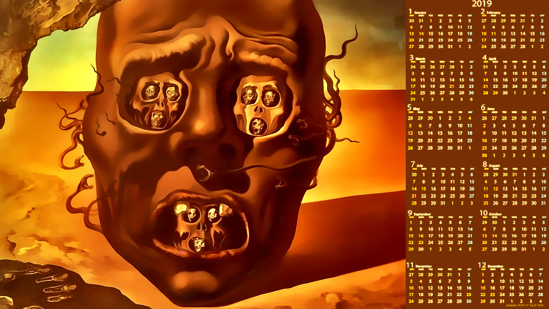 календари, рисованные, , векторная, графика, образ, лицо