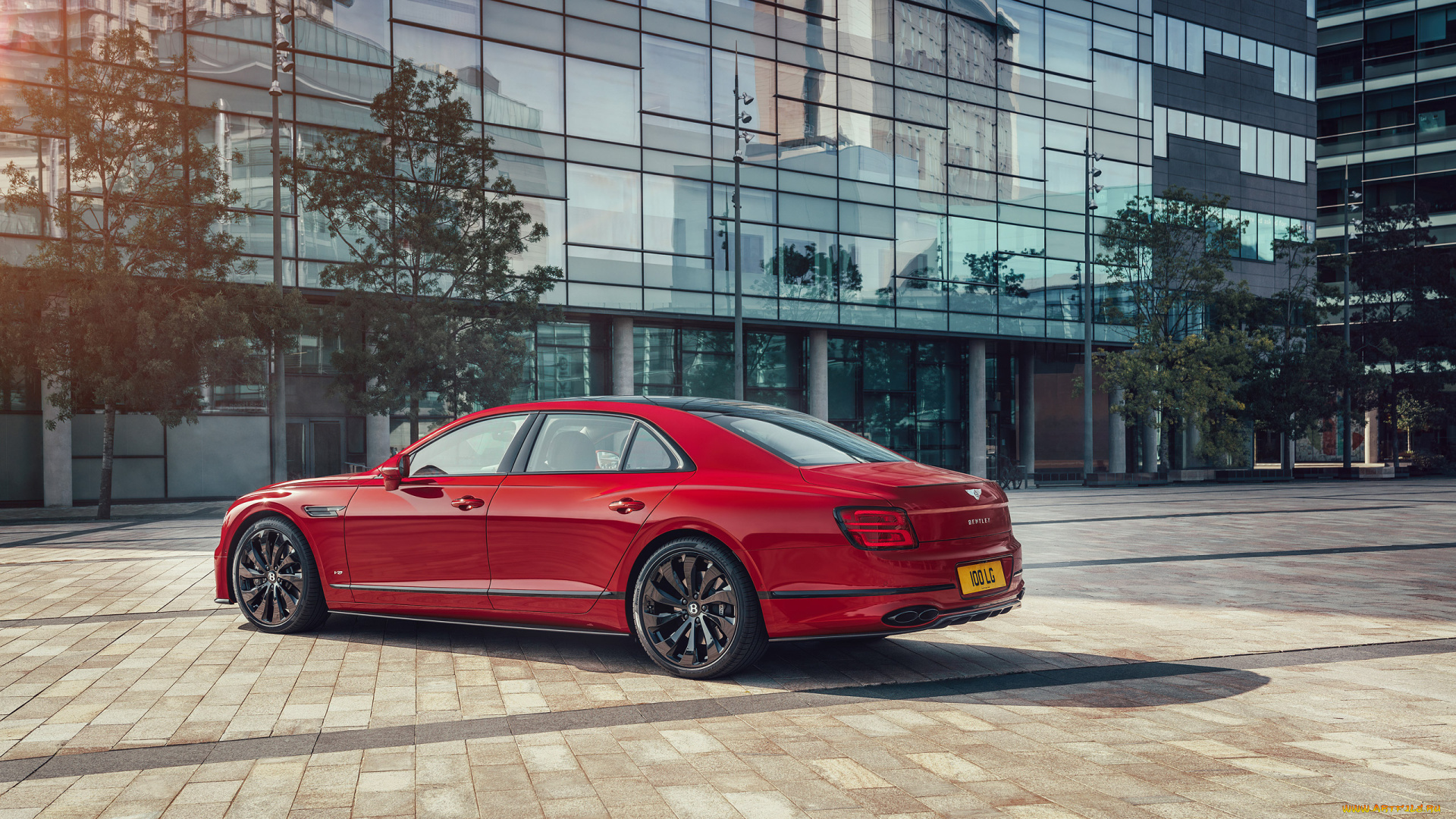 автомобили, bentley, 2021, flying, spur, вид, сзади, экстерьер, роскошный, седан, новый, красный, британские