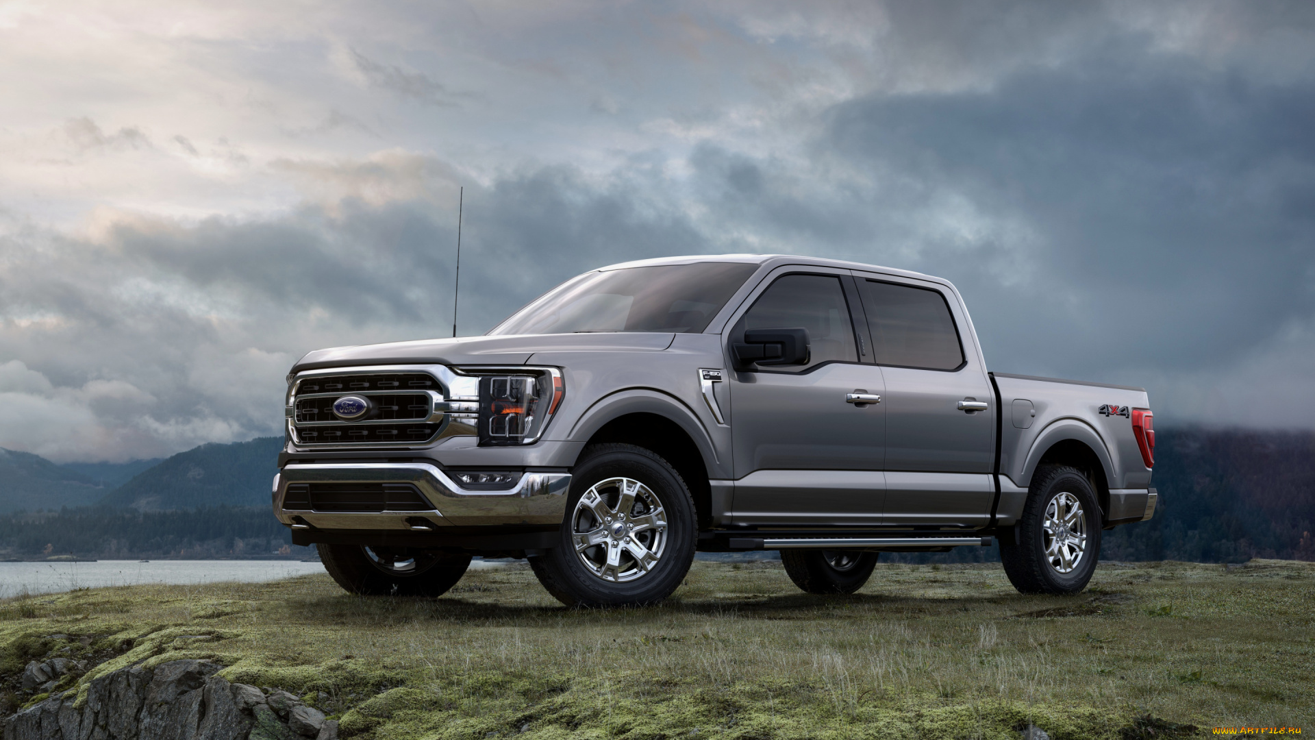 автомобили, ford, f150, 2021, вид, спереди, экстерьер, новый, серый, американские, природа, пикап