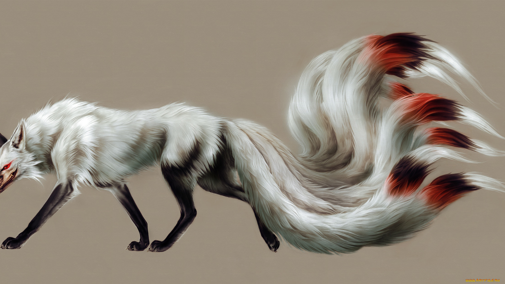 кицунэ, фэнтези, существа, существо, лисица, девятихвостая, мифическое, сказка, вымысел, животное, хищница, мех, хвост