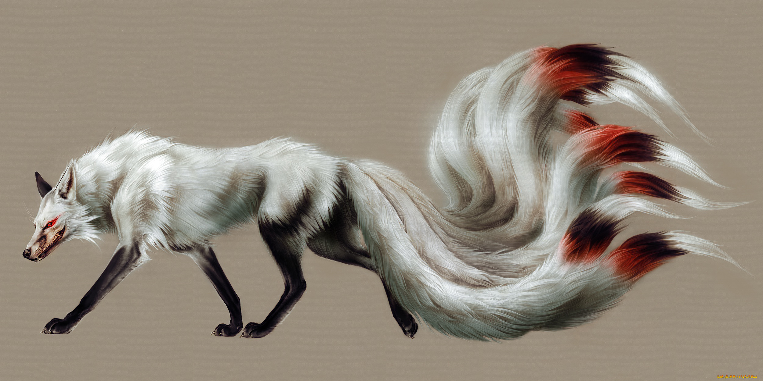 кицунэ, фэнтези, существа, существо, лисица, девятихвостая, мифическое, сказка, вымысел, животное, хищница, мех, хвост