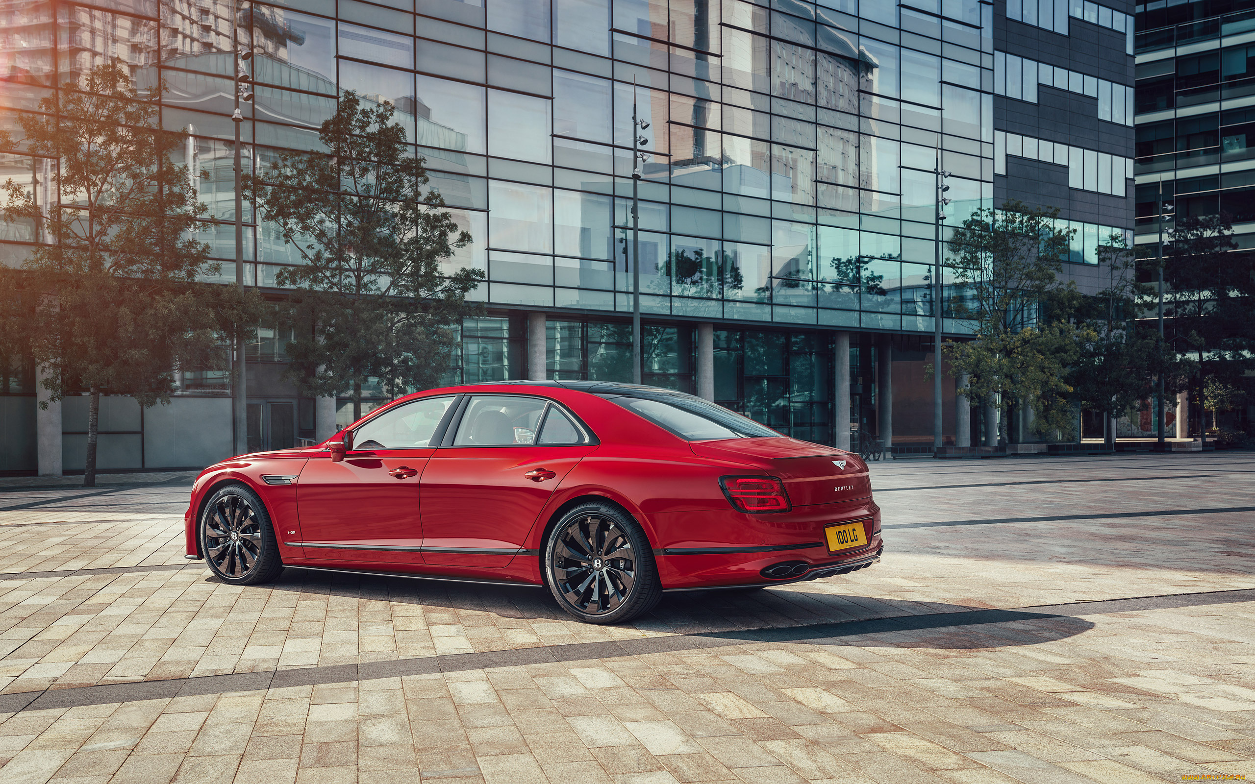 автомобили, bentley, 2021, flying, spur, вид, сзади, экстерьер, роскошный, седан, новый, красный, британские