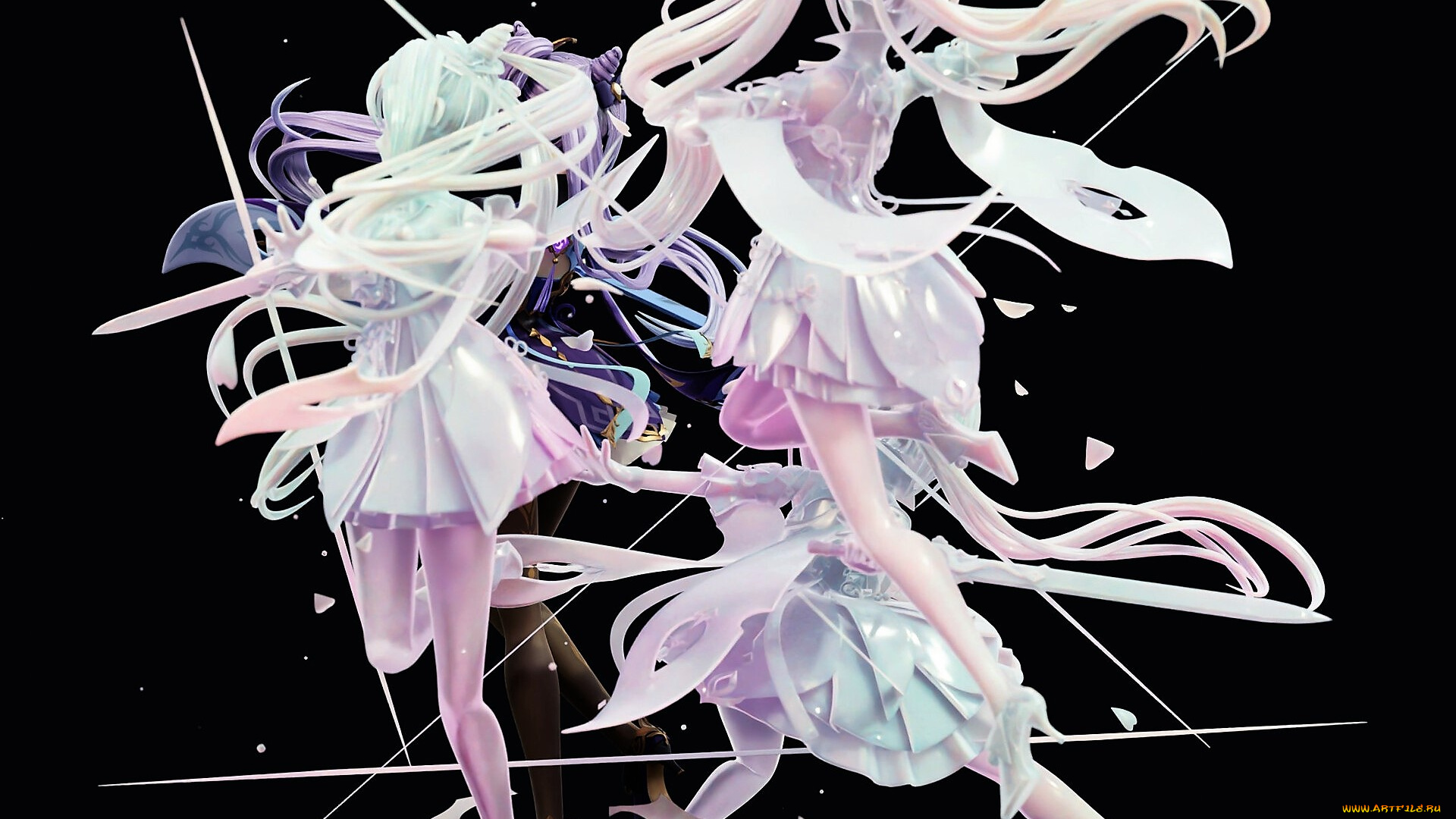 аниме, genshin, impact, девушка, меч, движение