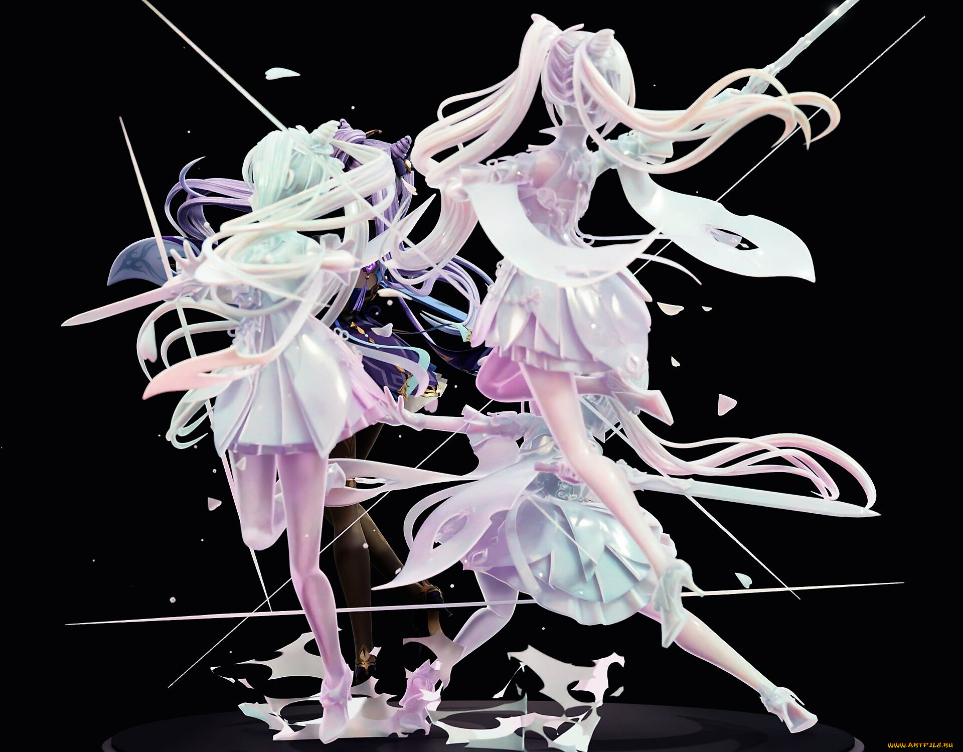 аниме, genshin, impact, девушка, меч, движение