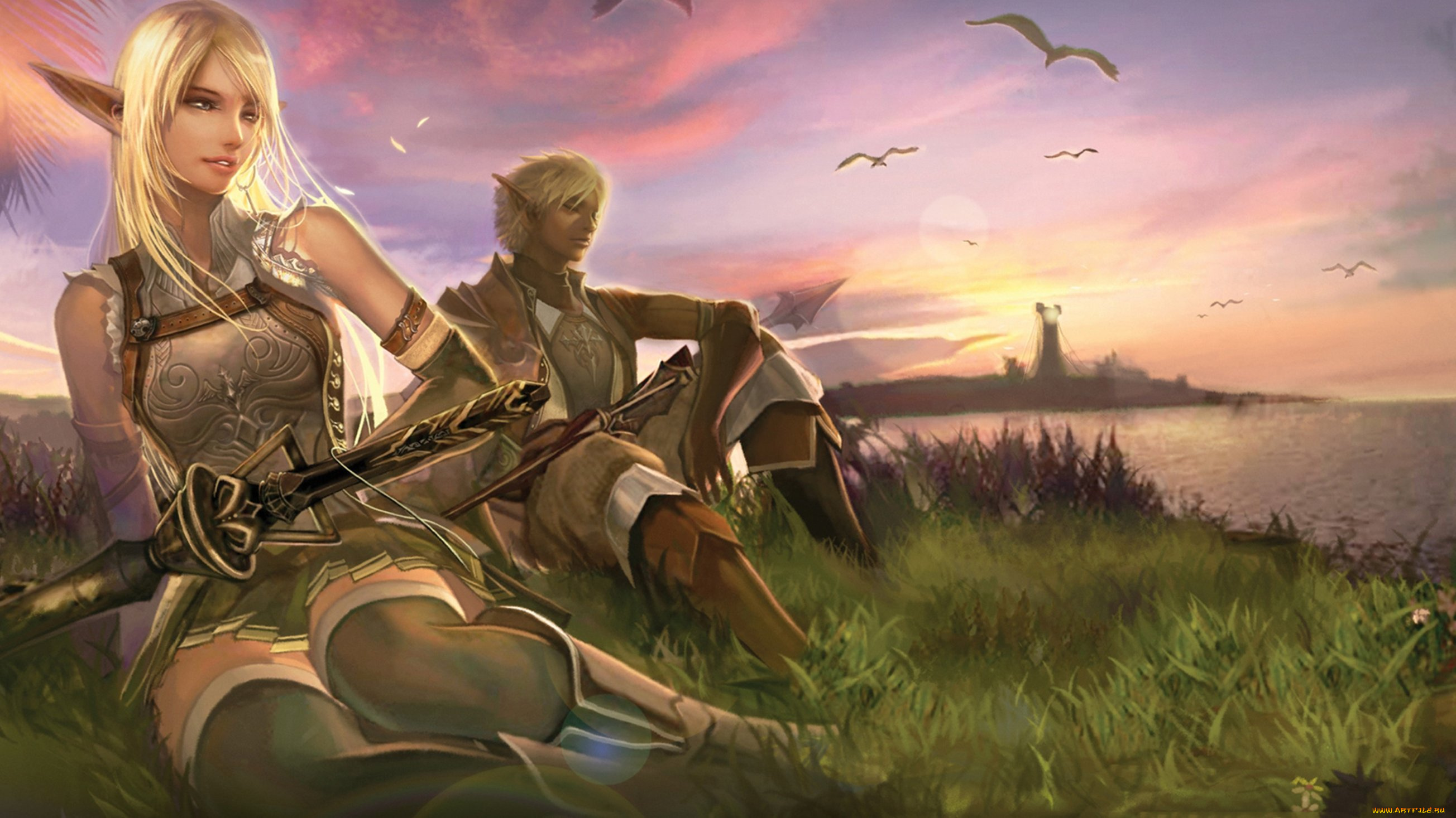 видео, игры, lineage, ii, , the, chaotic, chronicle, эльфы, берег, чайки