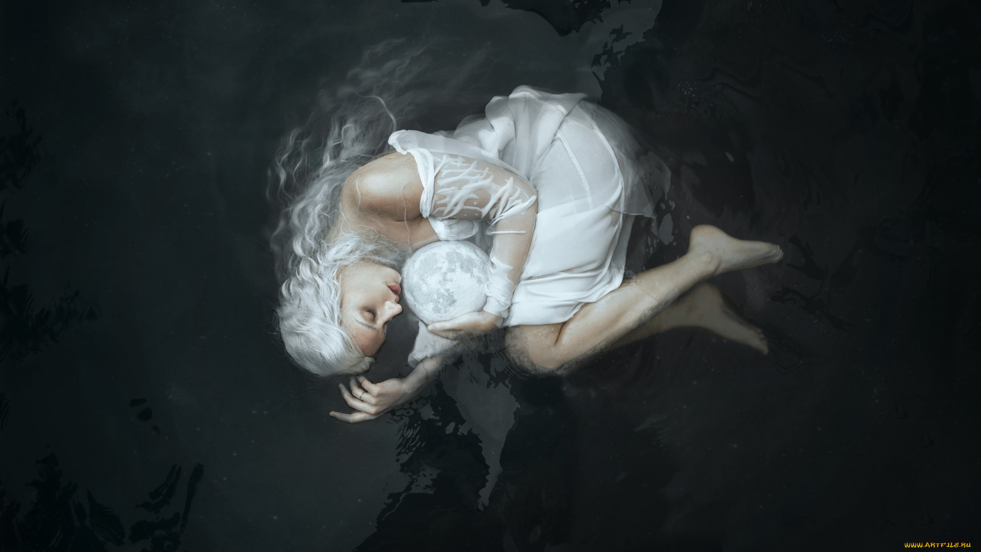 linda, pudilova, девушки, вода, девушка, поза, настроение, луна, ситуация, платье, блондинка, длинные, волосы, закрытые, глаза, marketa, novak, linda, pudilova