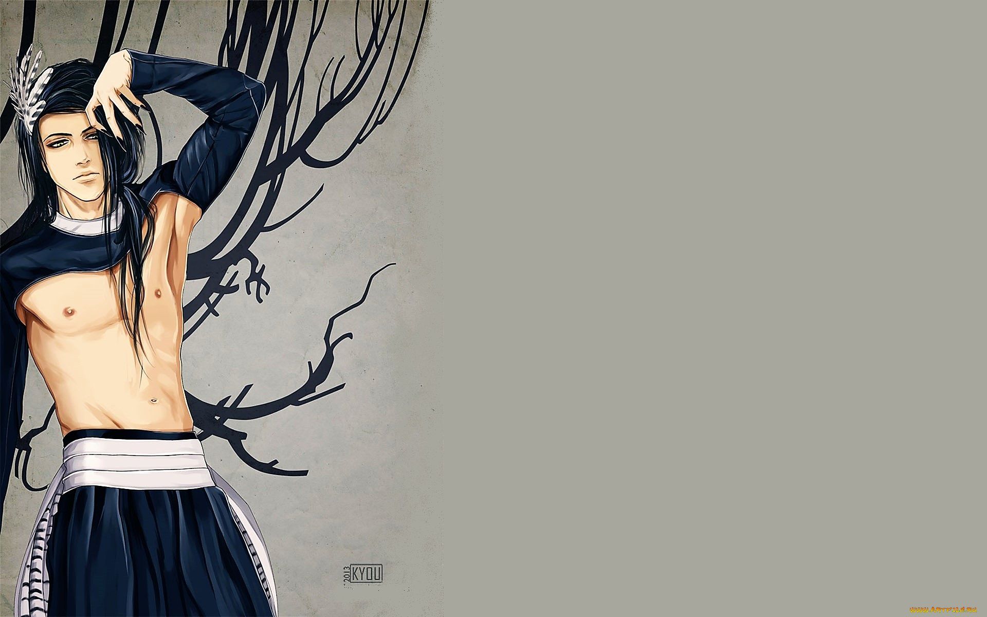 рисованное, люди, парень, ветки