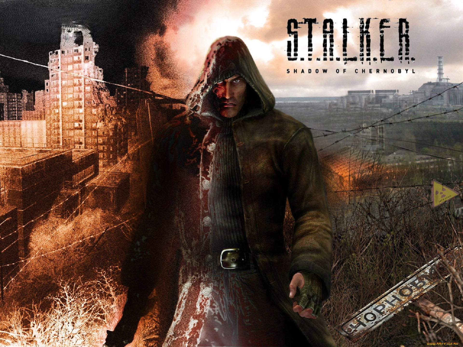 видео, игры, , shadow, of, chernobyl, сталкер, плащ, город, зона