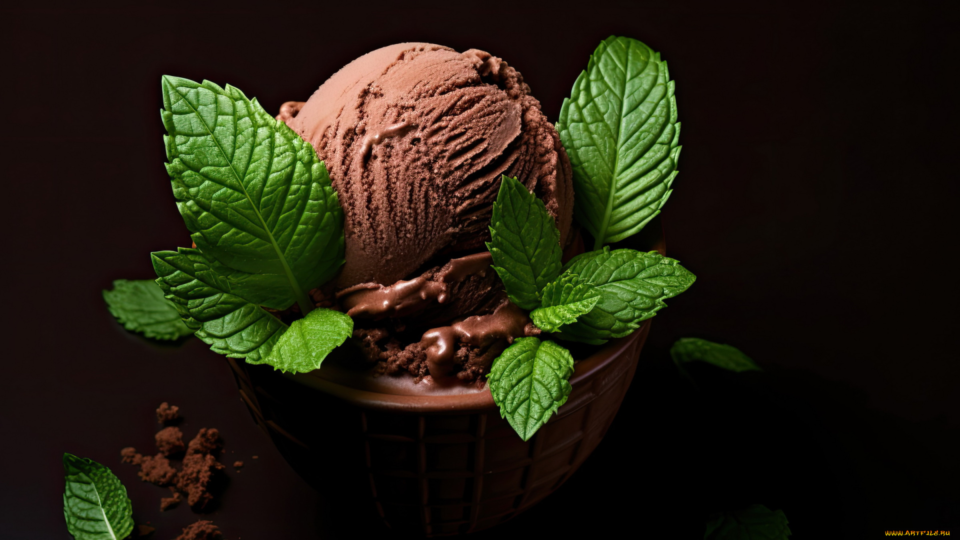 3д, графика, еда-, food, шоколадное, мороженое, мята