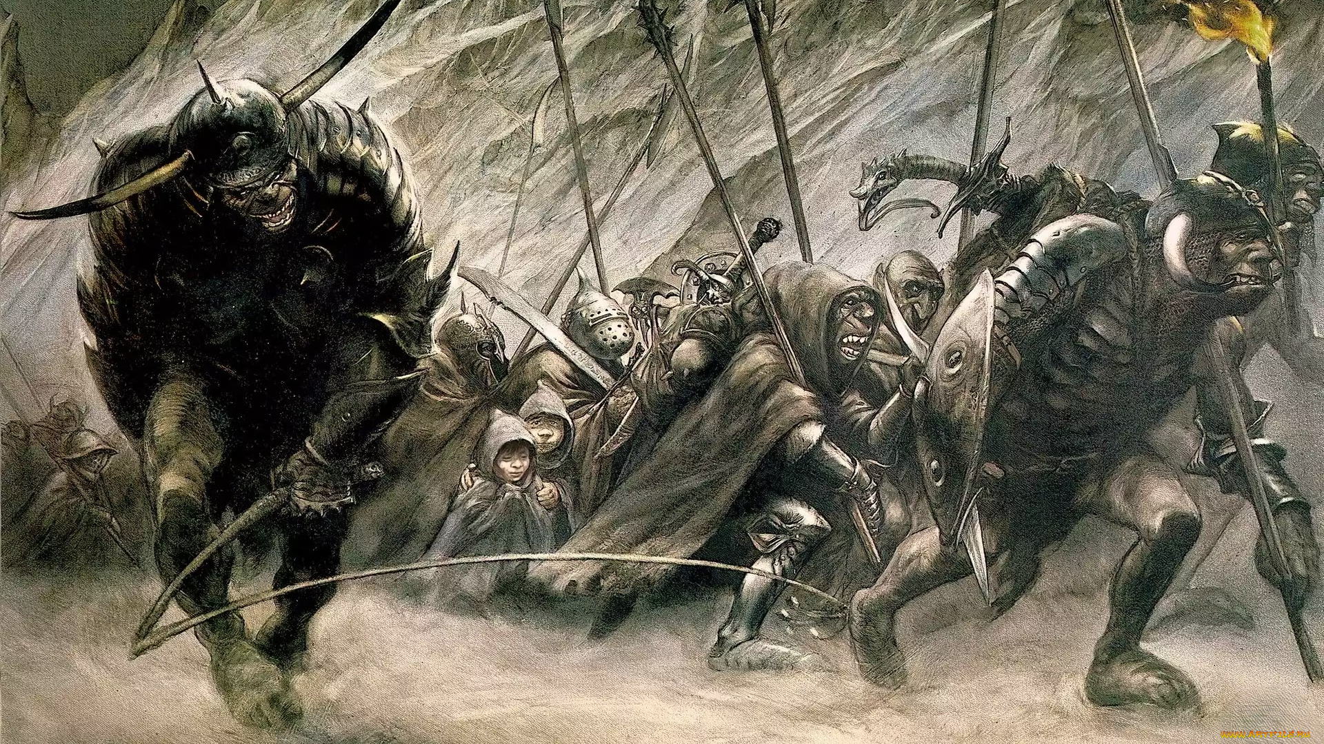 фэнтези, _lord, of, the, rings, орки, хоббиты, плащи, отряд, плен