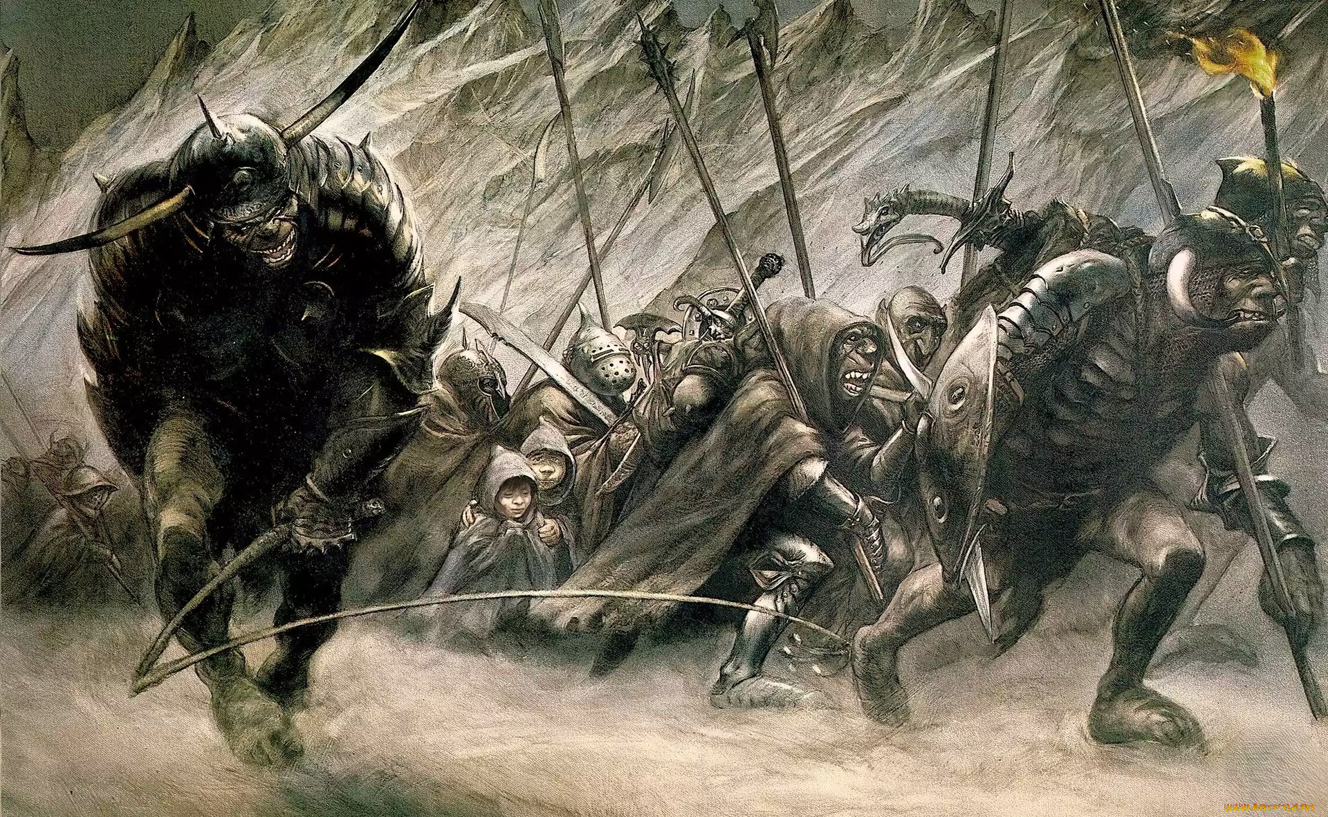 фэнтези, _lord, of, the, rings, орки, хоббиты, плащи, отряд, плен