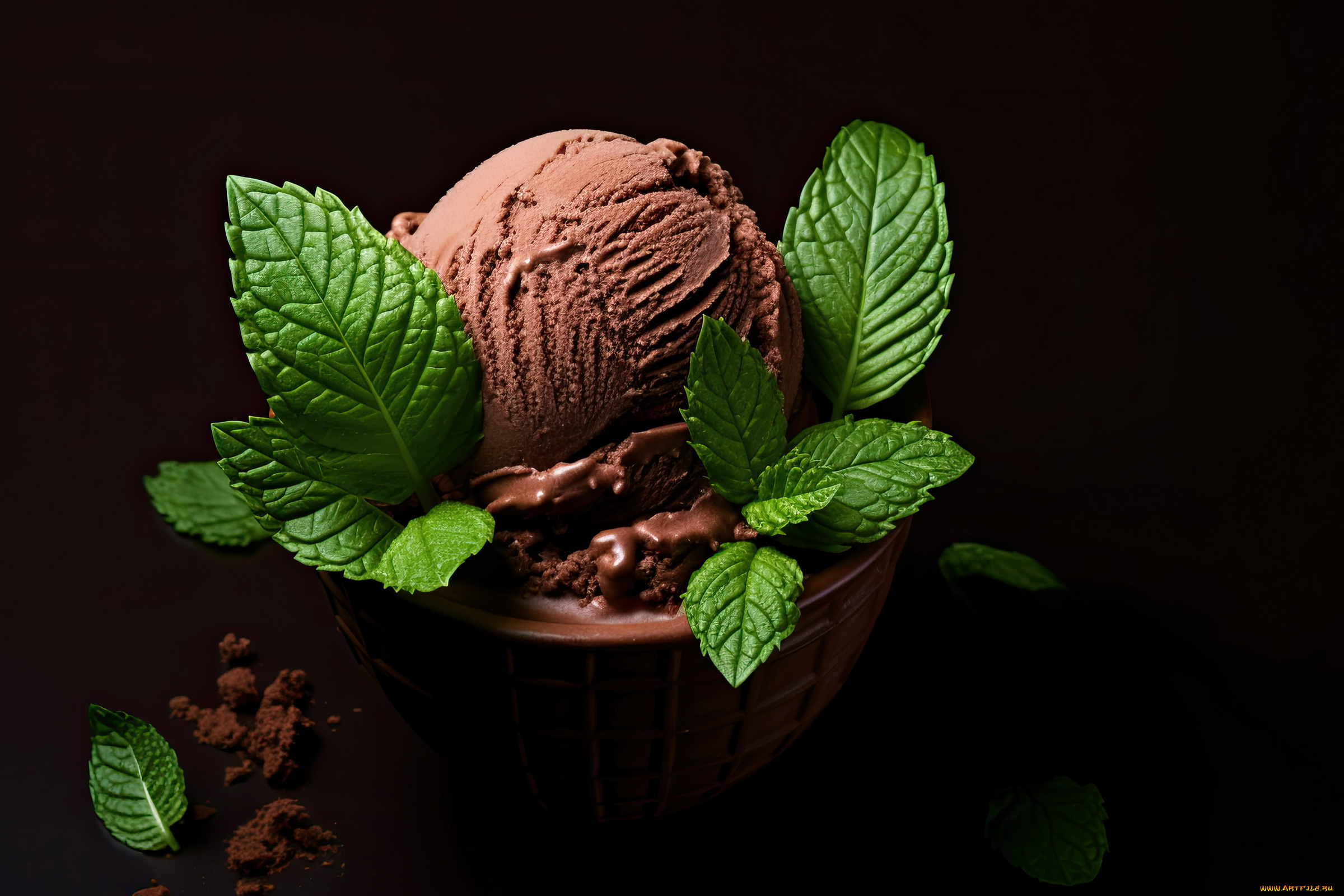 3д, графика, еда-, food, шоколадное, мороженое, мята