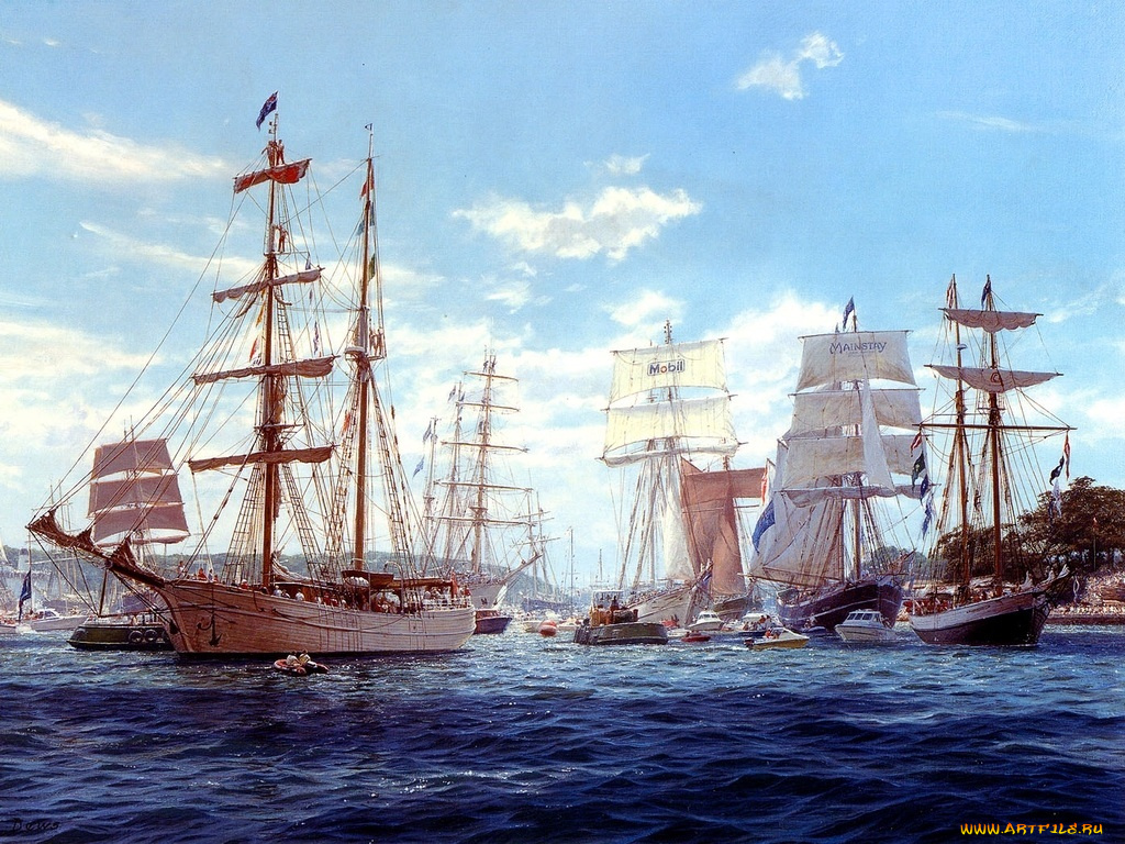 корабли, рисованные