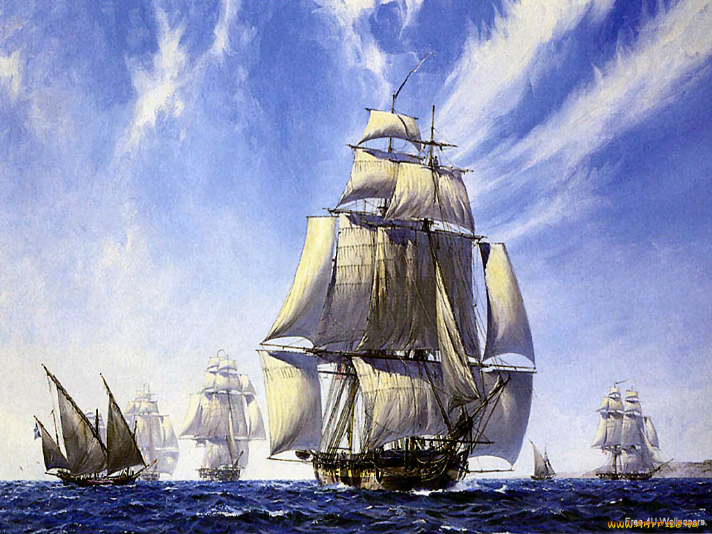 корабли, рисованные