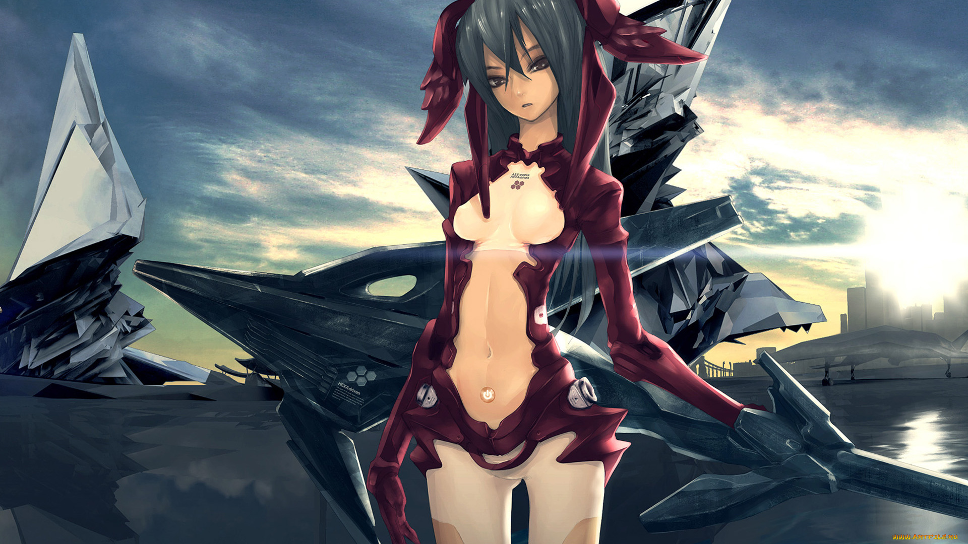 аниме, weapon, blood, technology