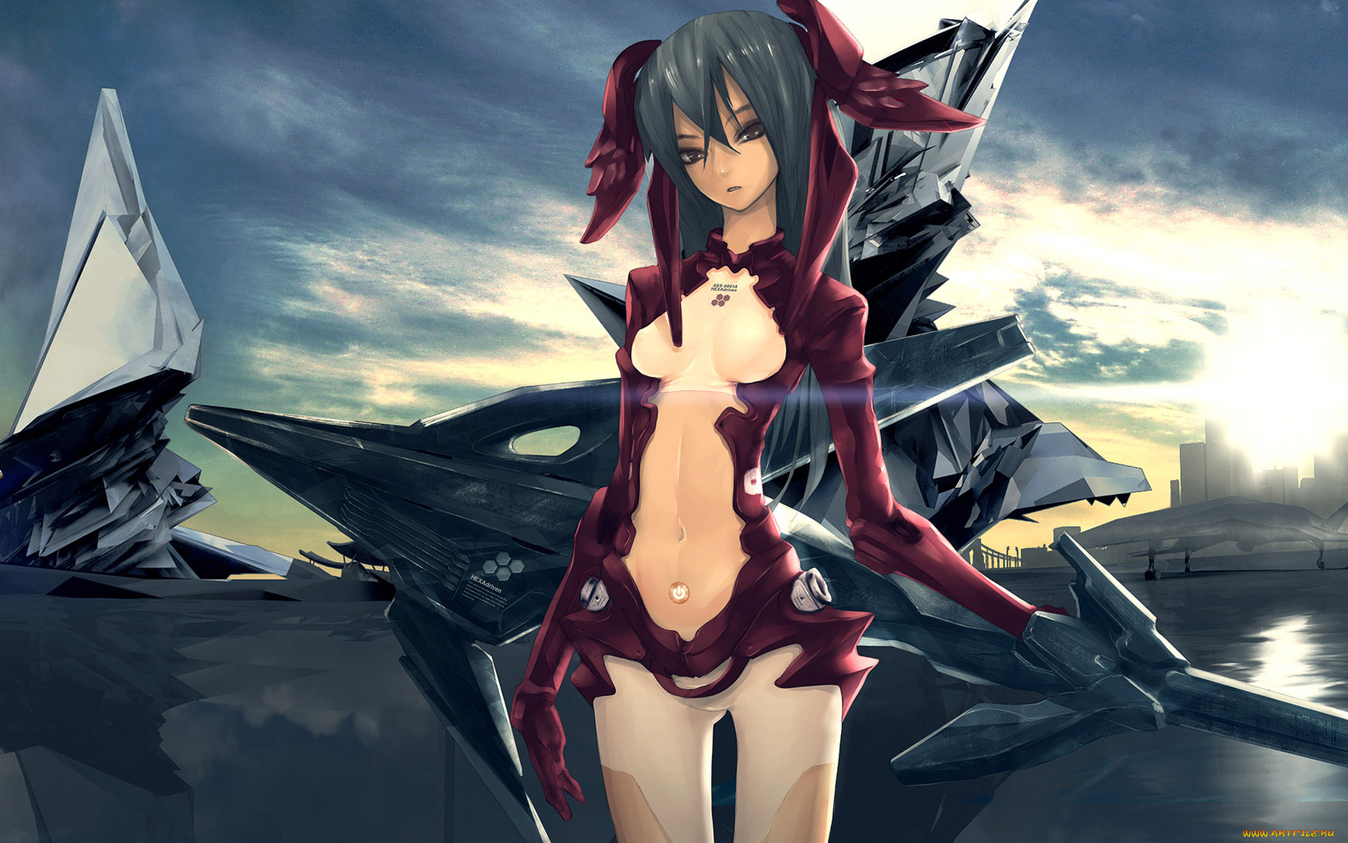 аниме, weapon, blood, technology