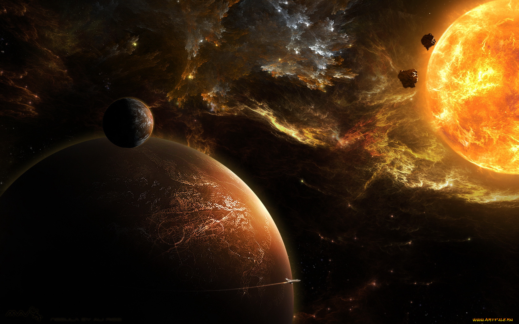 космос, арт, кольца, планета