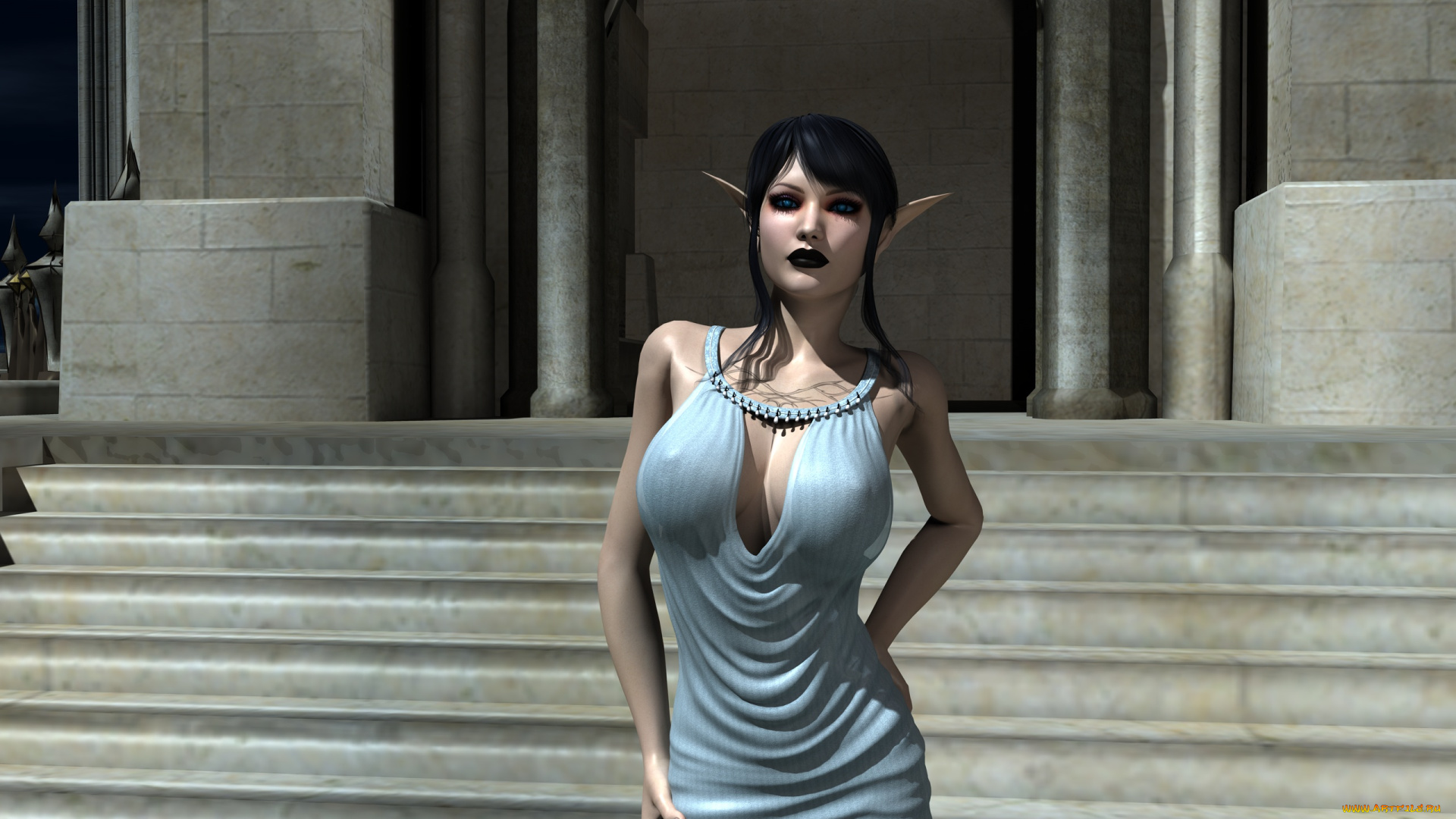 3д, графика, elves, эльфы, лесница, эльф, девушка