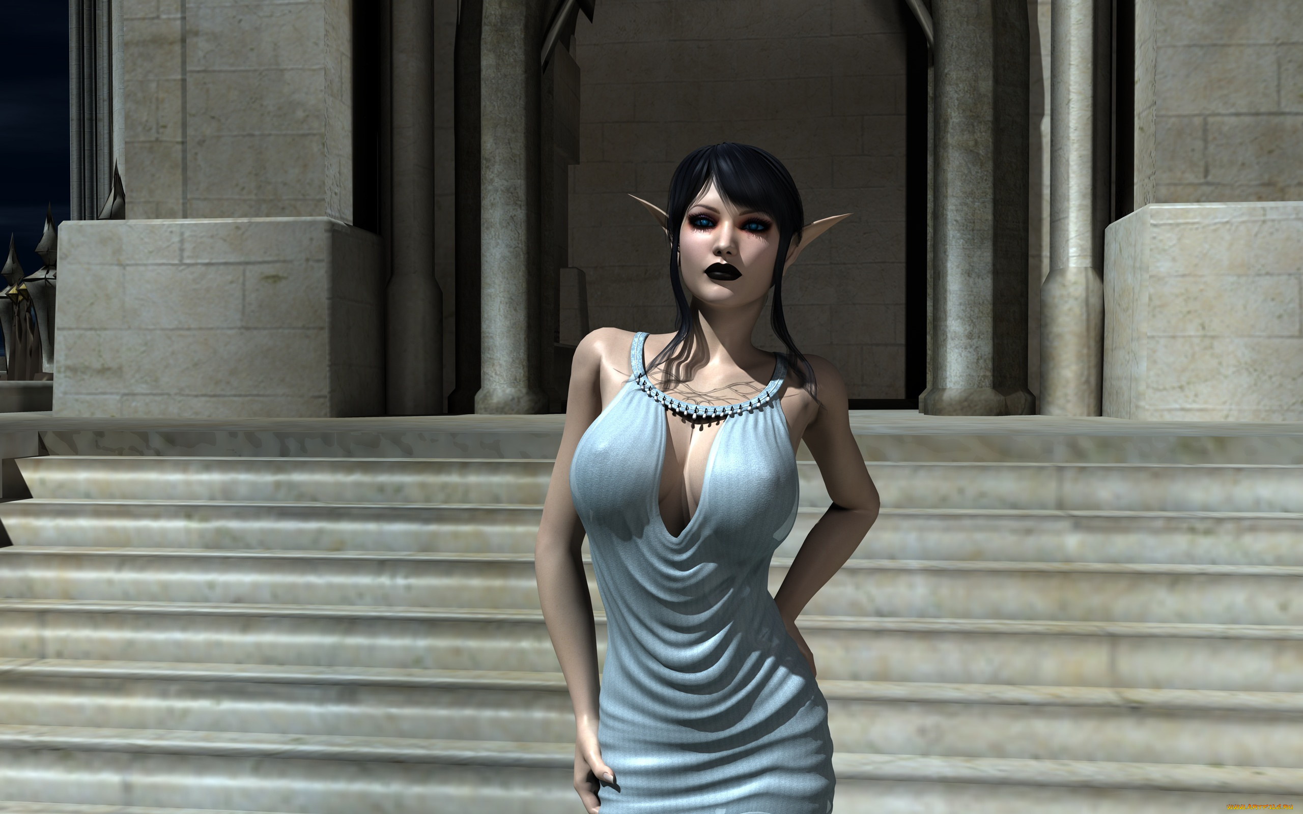 3д, графика, elves, эльфы, лесница, эльф, девушка