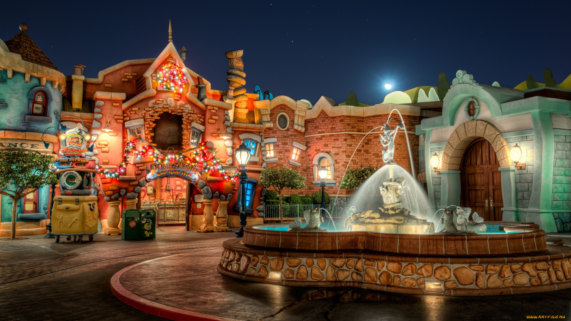 города, диснейленд, иллюминация, сказочные, домики