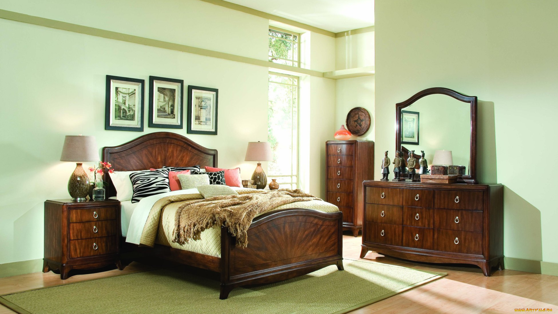 интерьер, спальня, кровать, подушки, мебель