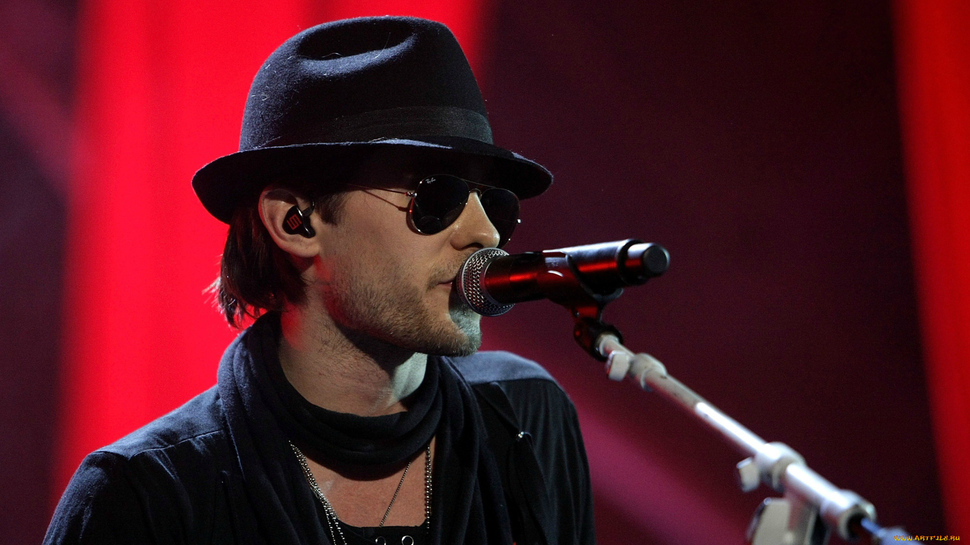 мужчины, jared, leto, шляпа, очки, микрофон