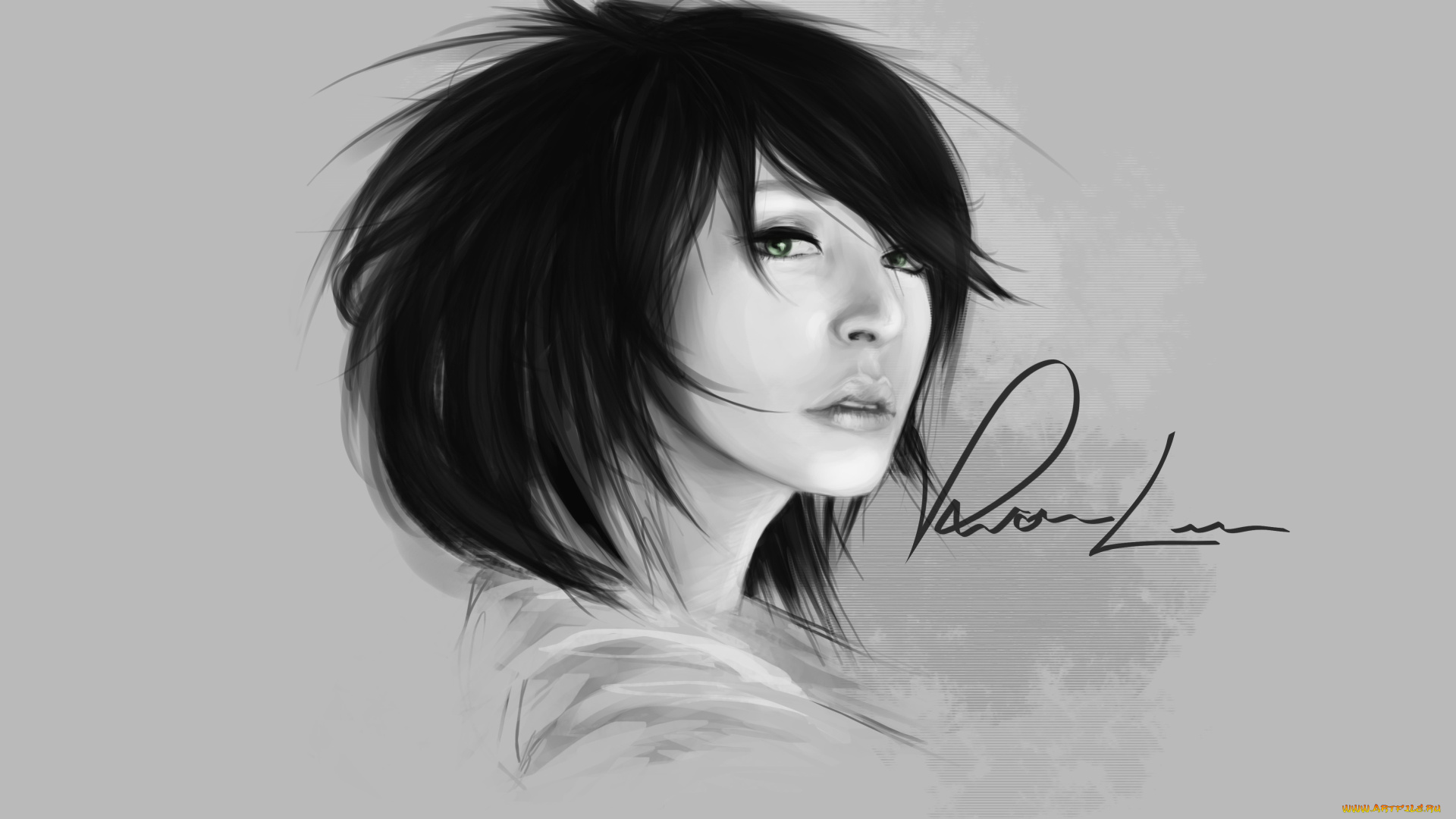 рисованные, люди, черно-белое, надпись, девушка, vernon, lee, взгляд