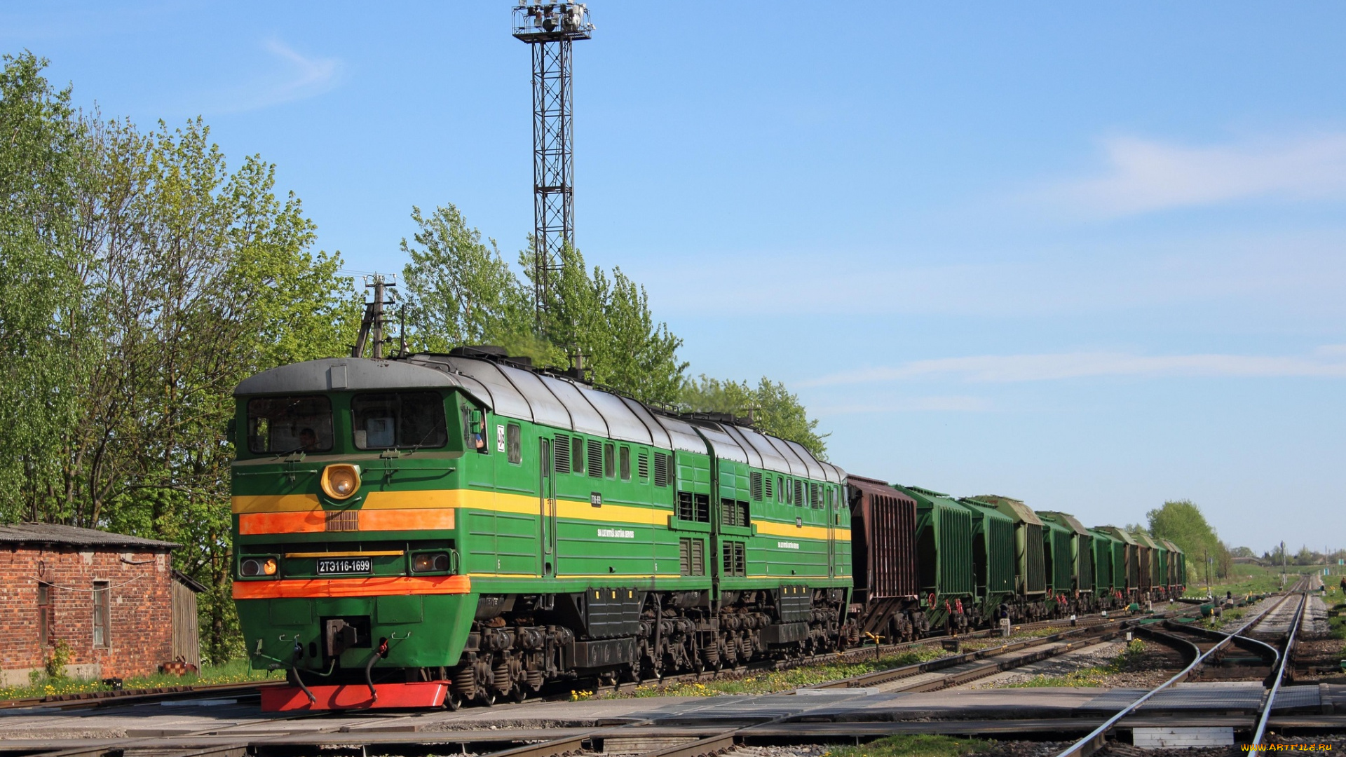 техника, поезда, железная, дорога, грузовой, состав, вагоны, локомотив, рельсы