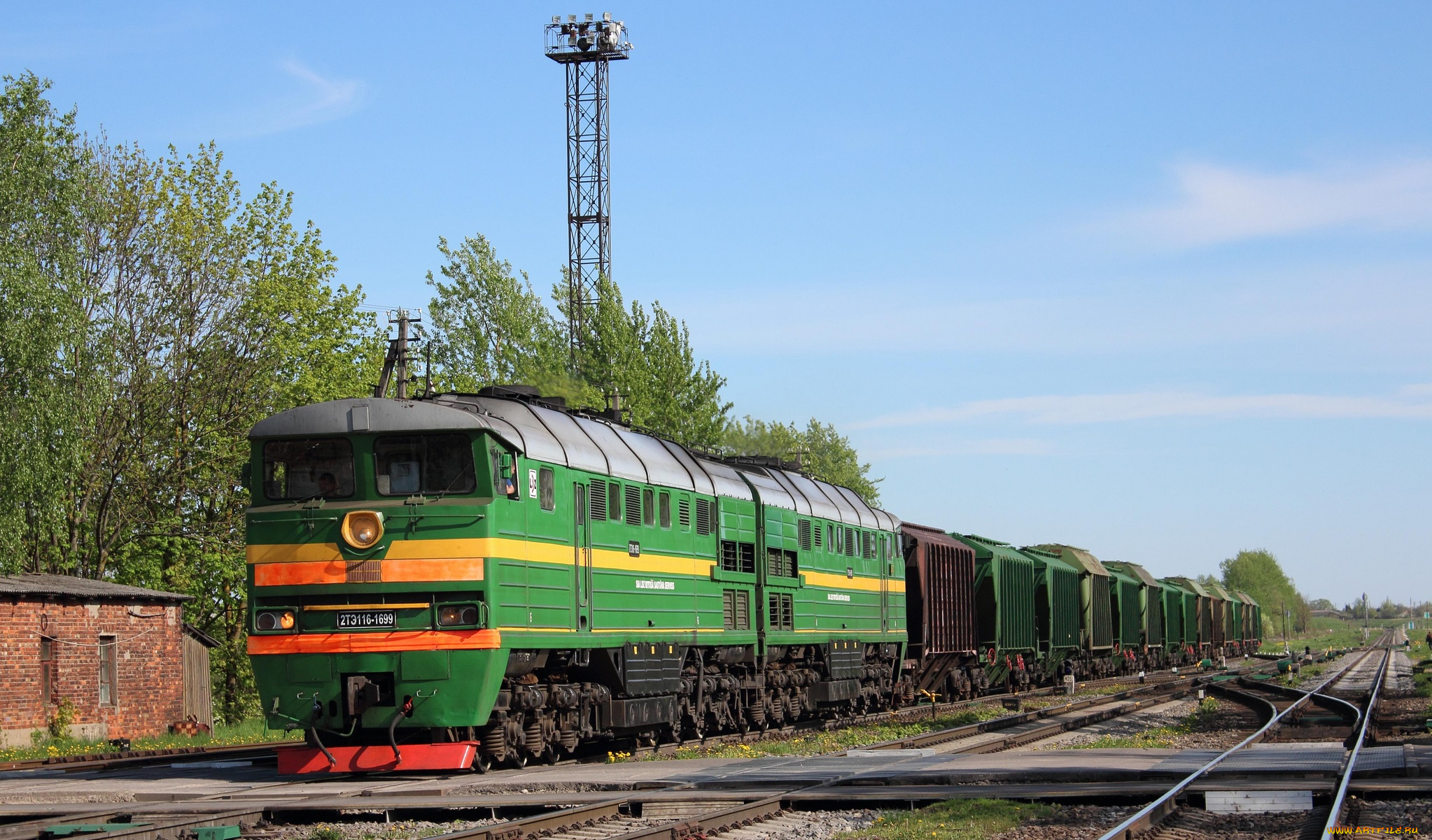 техника, поезда, железная, дорога, грузовой, состав, вагоны, локомотив, рельсы