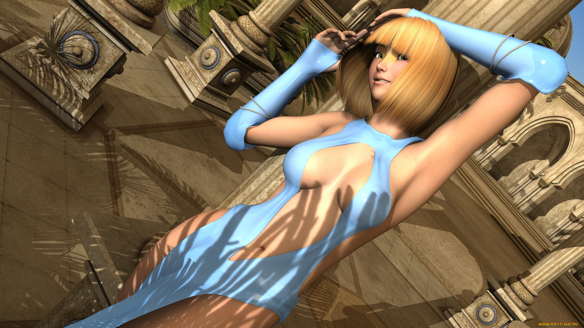 3д, графика, аниме, , anime, девушка, взгляд, фон, улыбка