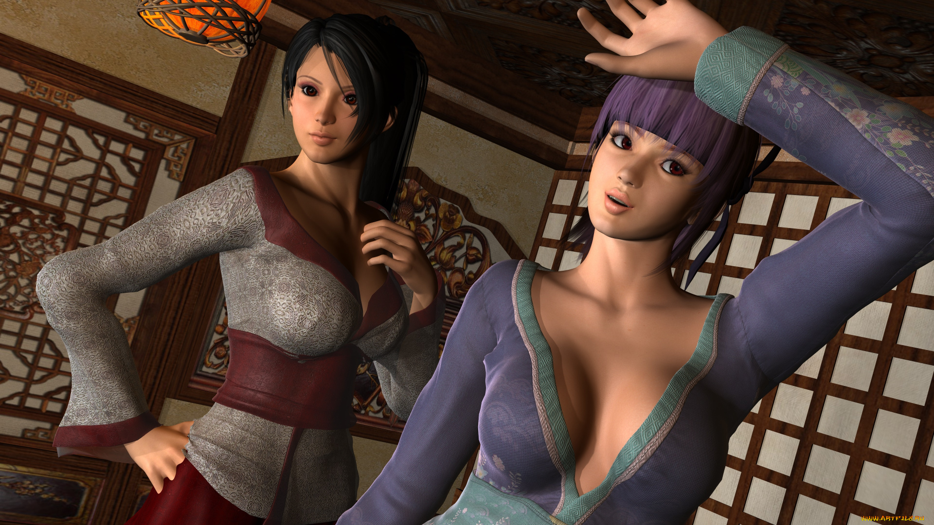 3д, графика, аниме, , anime, девушки, взгляд, фон