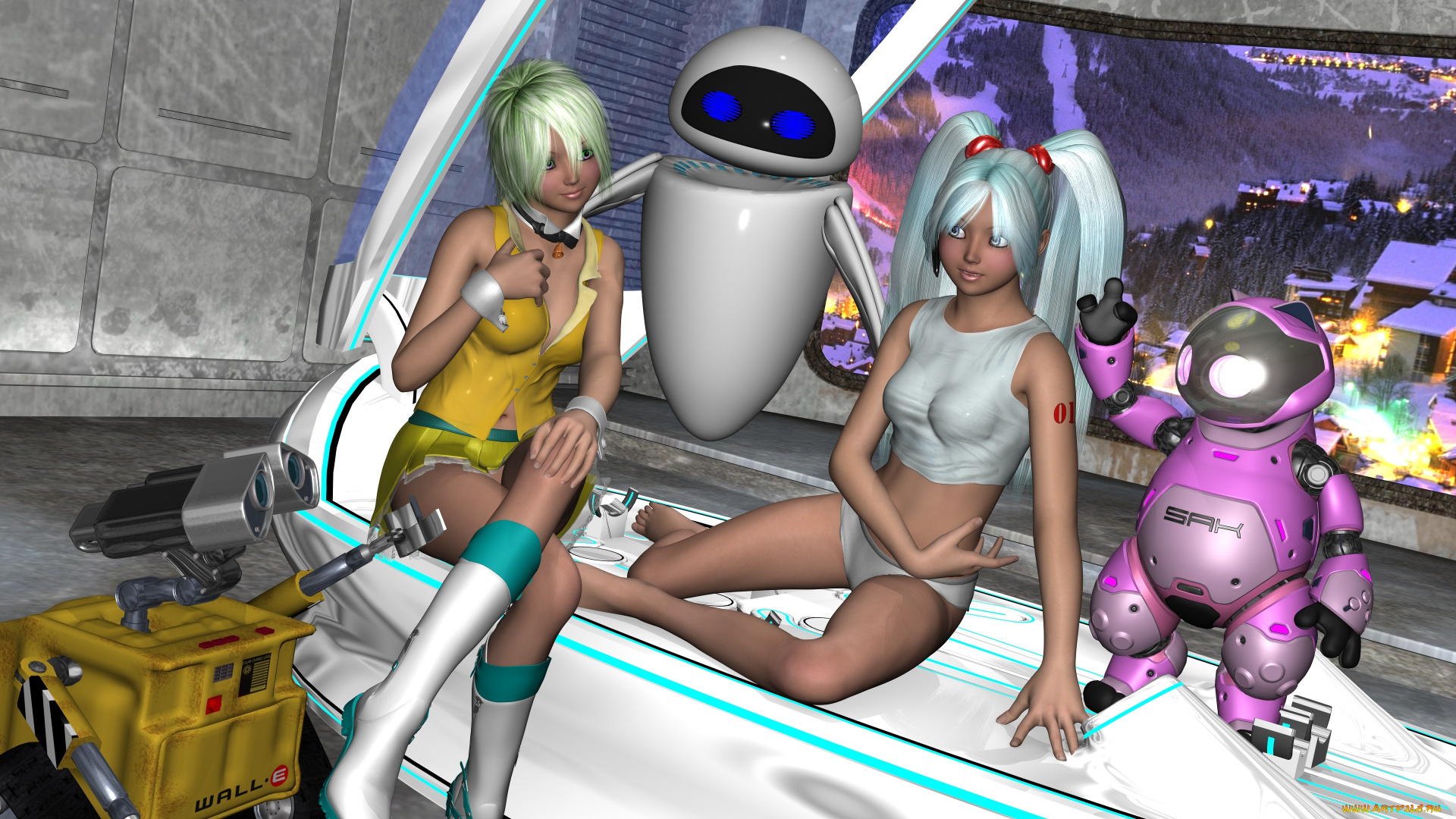 3д, графика, фантазия, , fantasy, робот, фон, взгляд, девушки