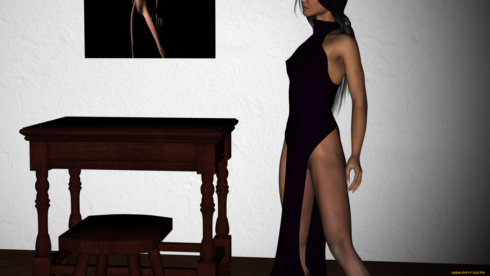 3д, графика, люди, , people, картина, стол, фон, взгляд, девушка