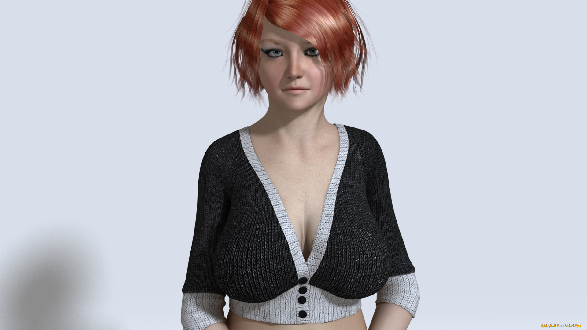 3д, графика, люди, , people, кофта, рыжая, фон, взгляд, девушка