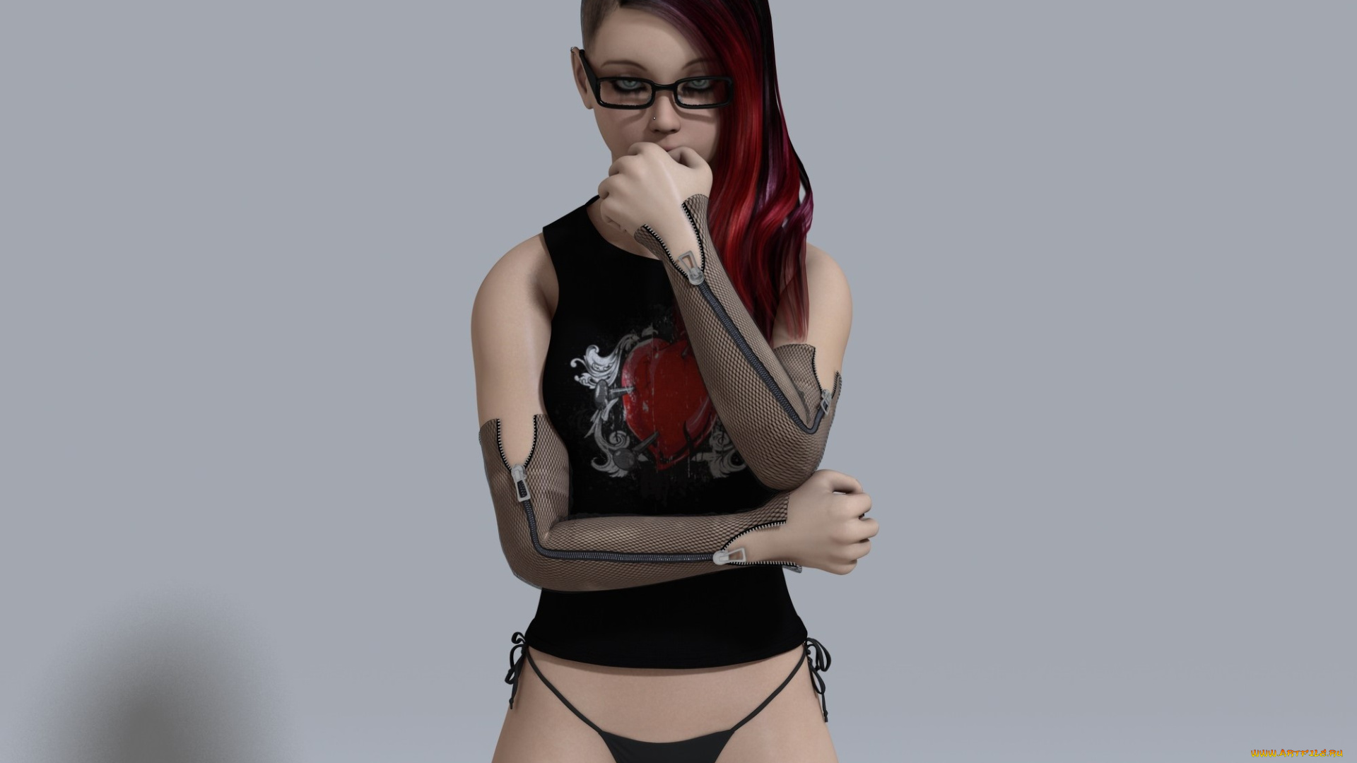 3д, графика, люди, , people, очки, рыжая, фон, взгляд, девушка