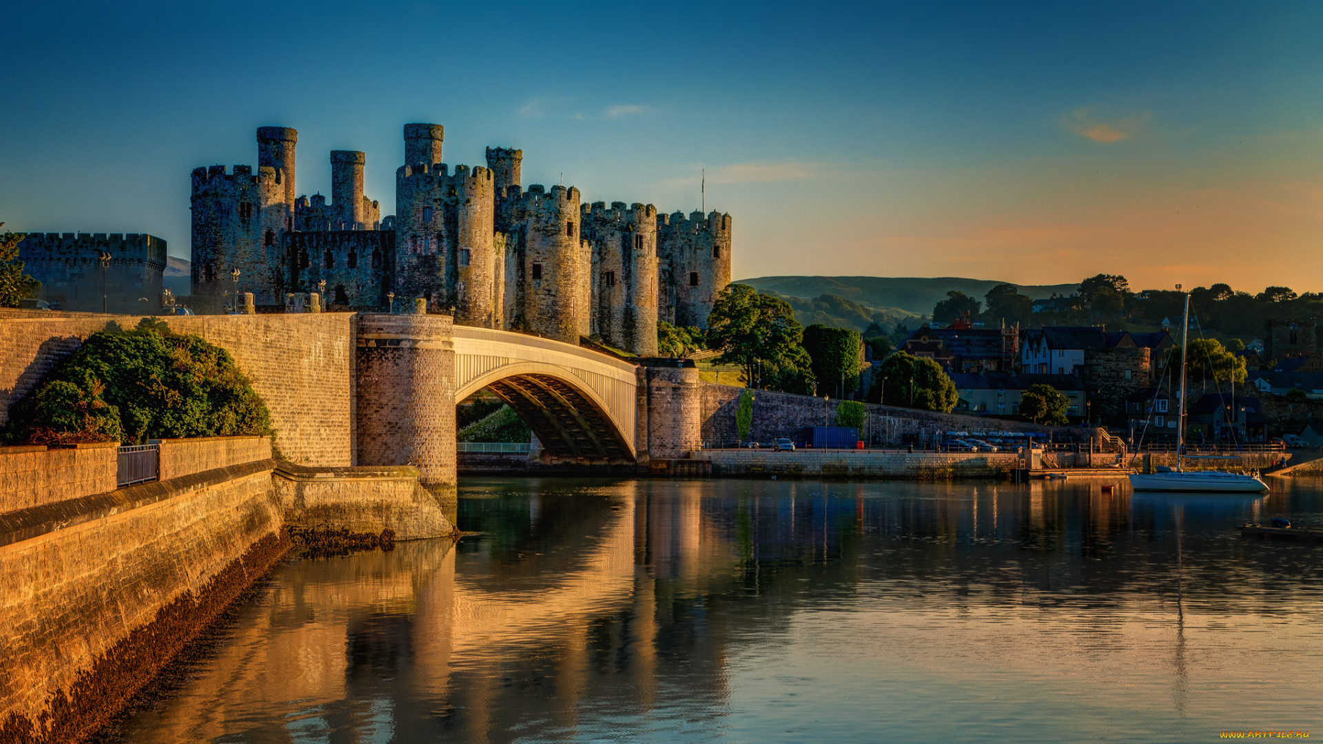 conwy, castle, города, -, дворцы, , замки, , крепости, замок, мост, река