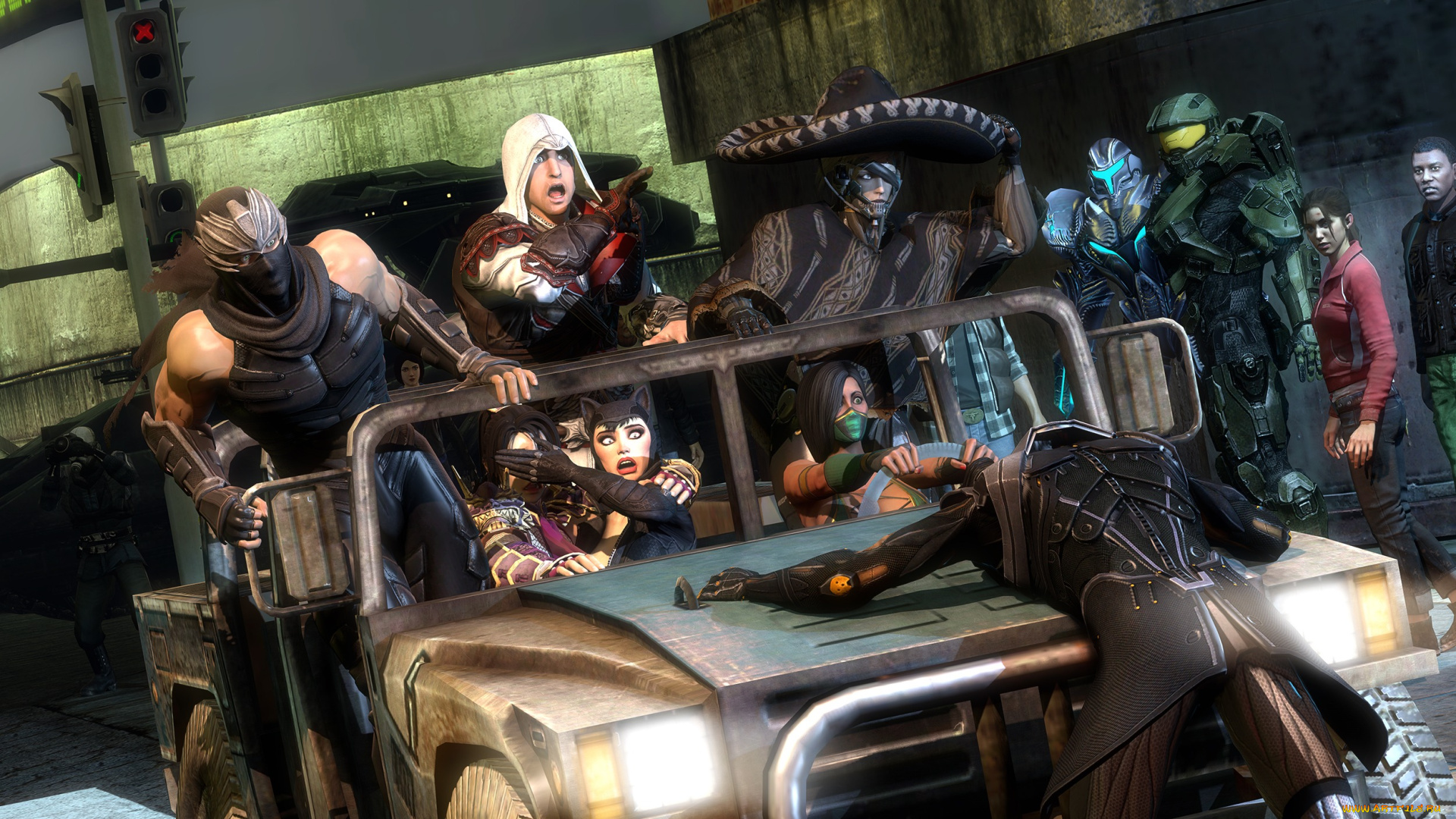 фэнтези, существа, assassins, creed, ninja, gaiden, ezio, kai, leng, catwoman, auditore, da, firenze, platinum, games, crossover, metal, gear, rising, revengeance, raiden, taki, kojima, productions, jade, ryu, hayabusa, fan, art, master, chief, halo