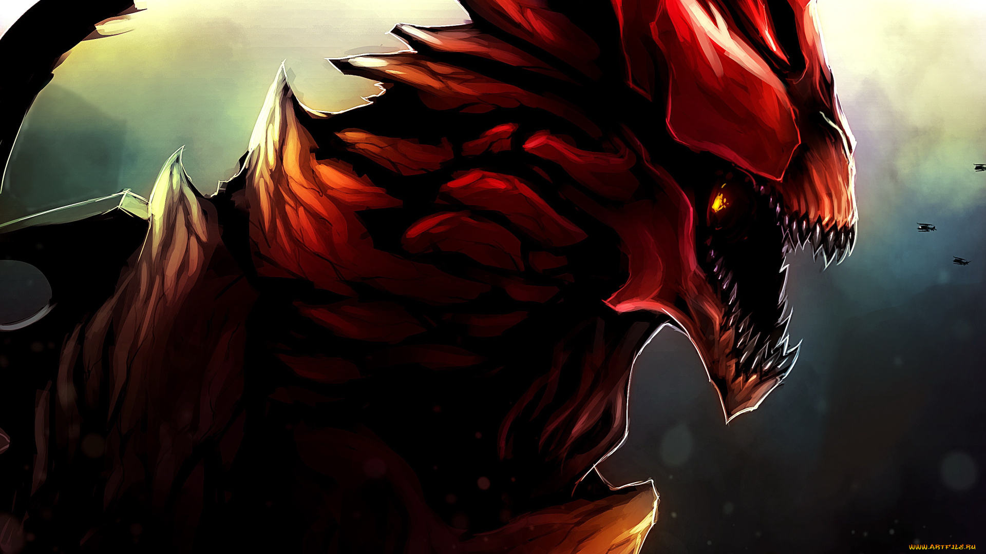 фэнтези, существа, атака, вертолеты, чудовище, монстр