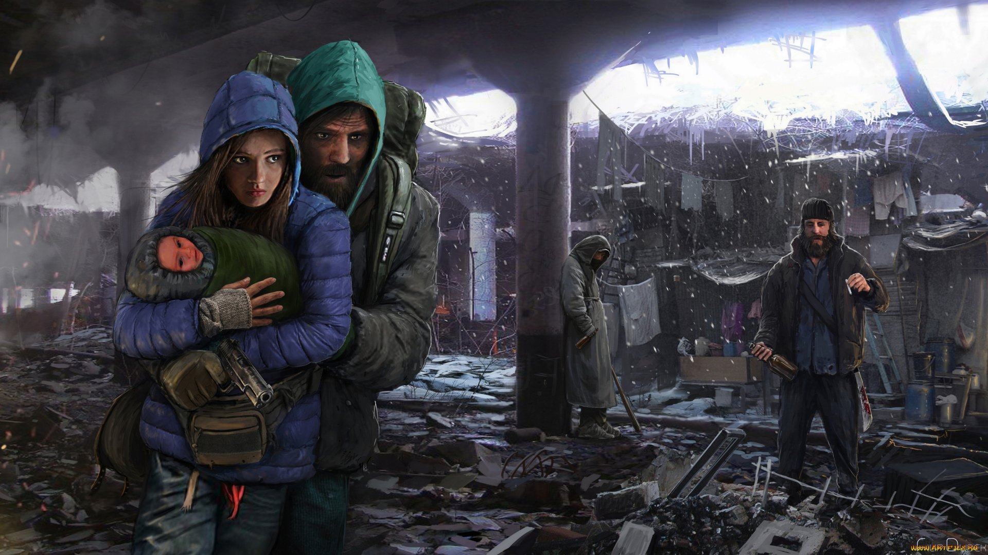 filip, dudek, фэнтези, люди, постапокалипсис, мир, иной, пистолет, защита, ребенок, мужчина, девушка