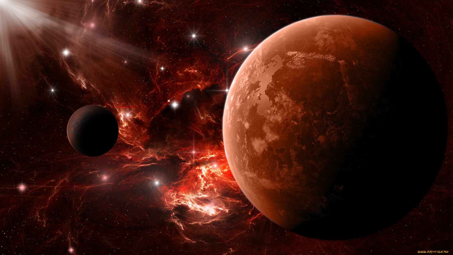 космос, арт, свечение, вселенная, планета