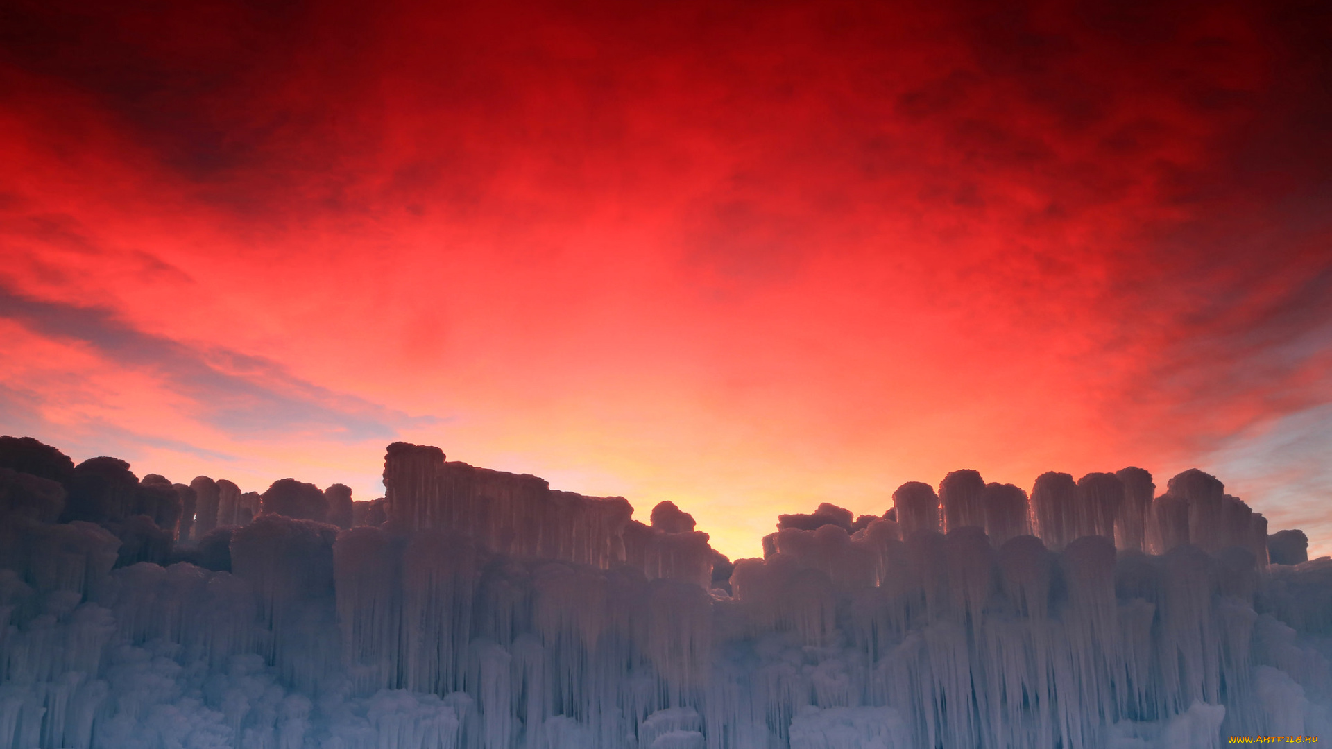 природа, айсберги, и, ледники, лед, зима, зарево, небо, облака