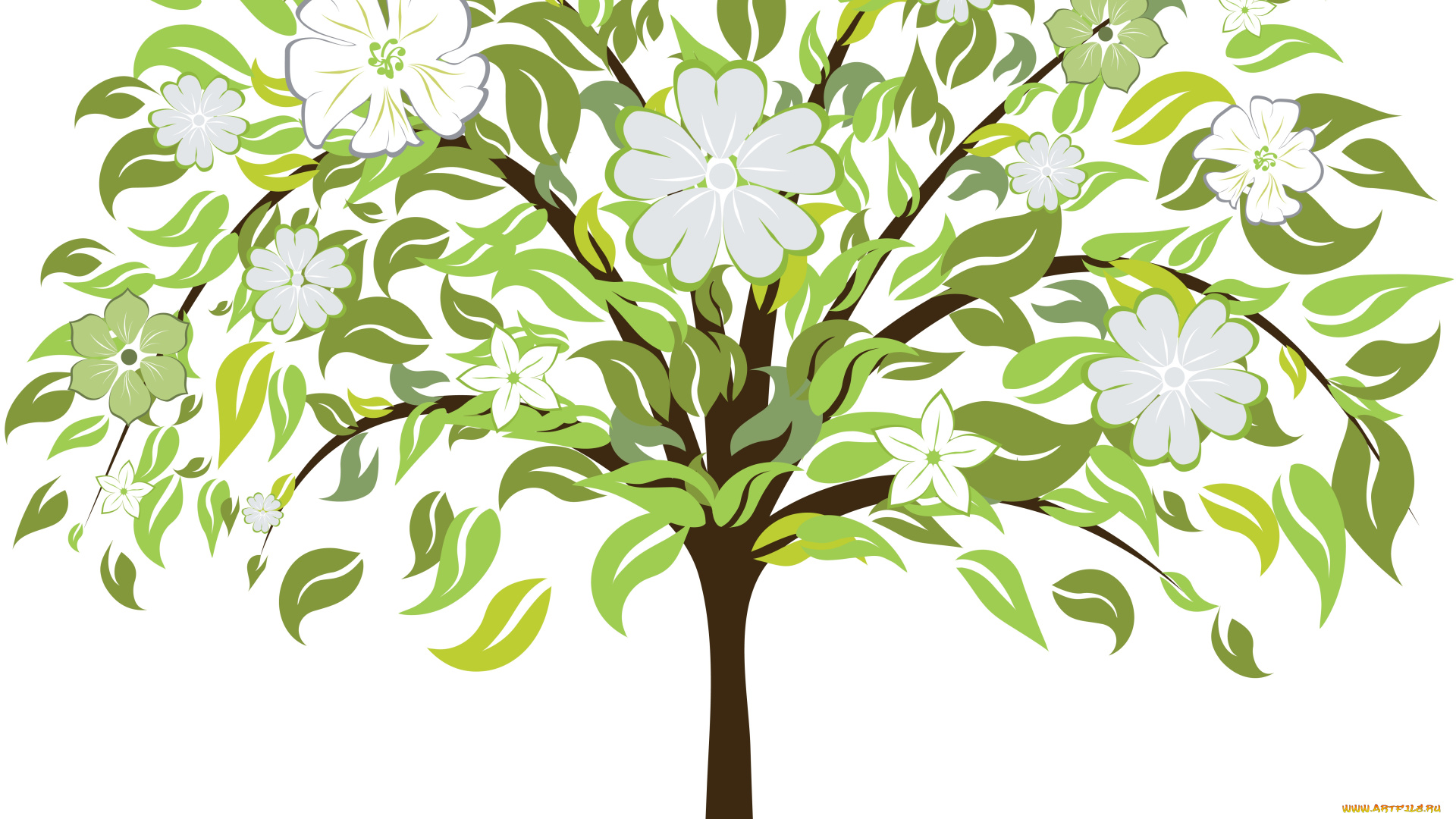 векторная, графика, природа, цветы, листья, фон, дерево